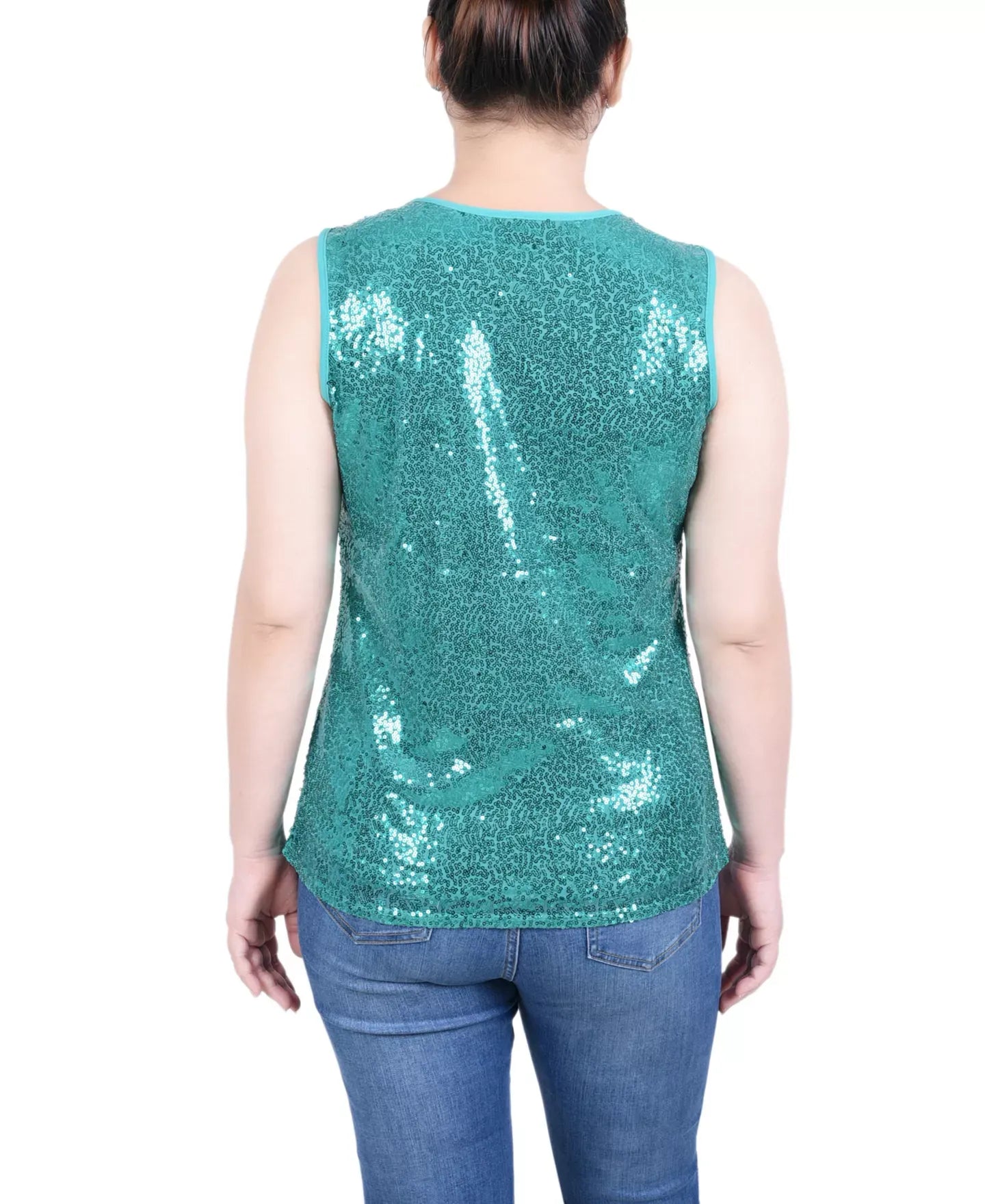 NY Collection Petite Sleeveless Sequined Tank with Combo Banding Top