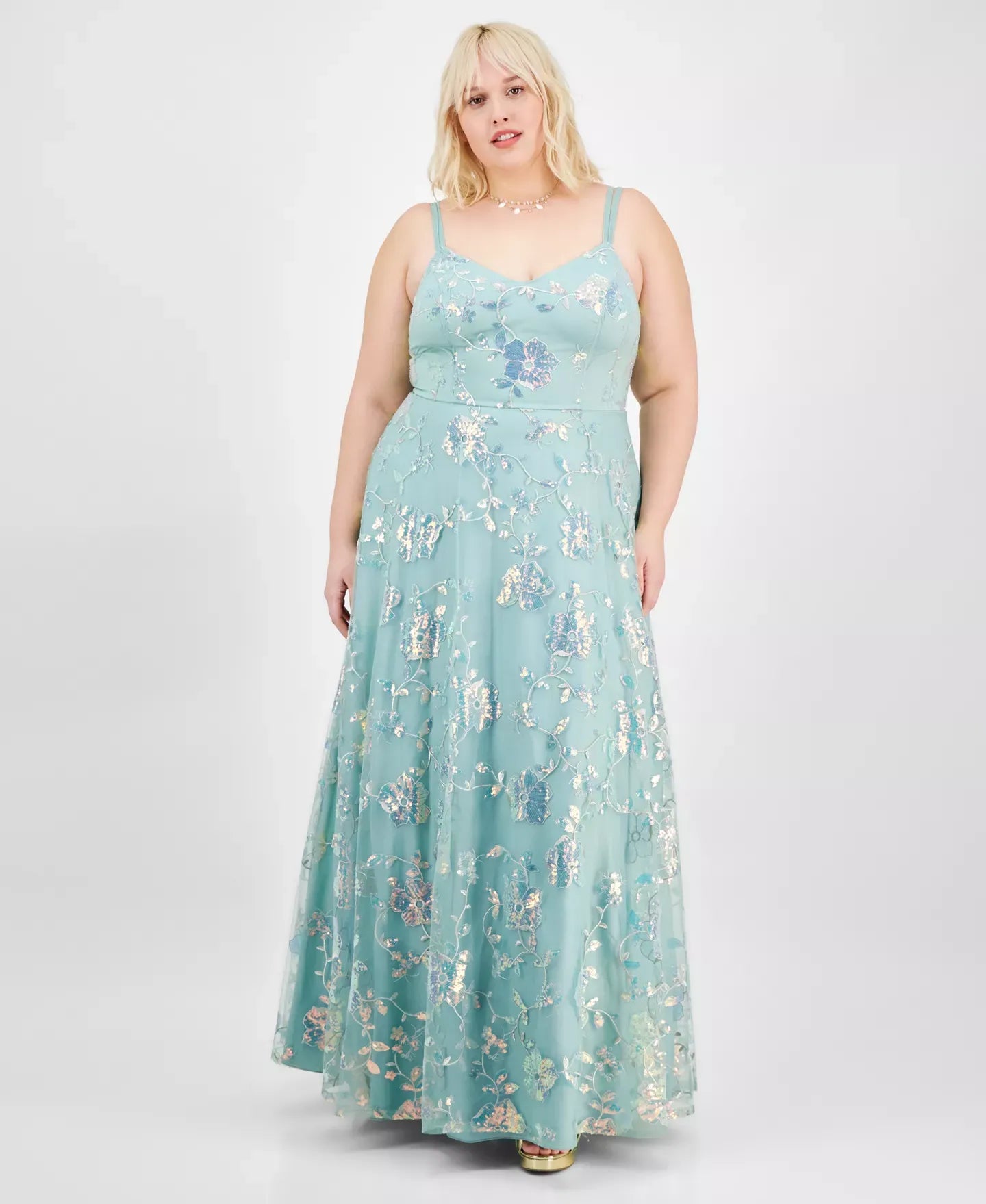Say Yes Trendy Plus Size Sequined Embroidered Ball Gown