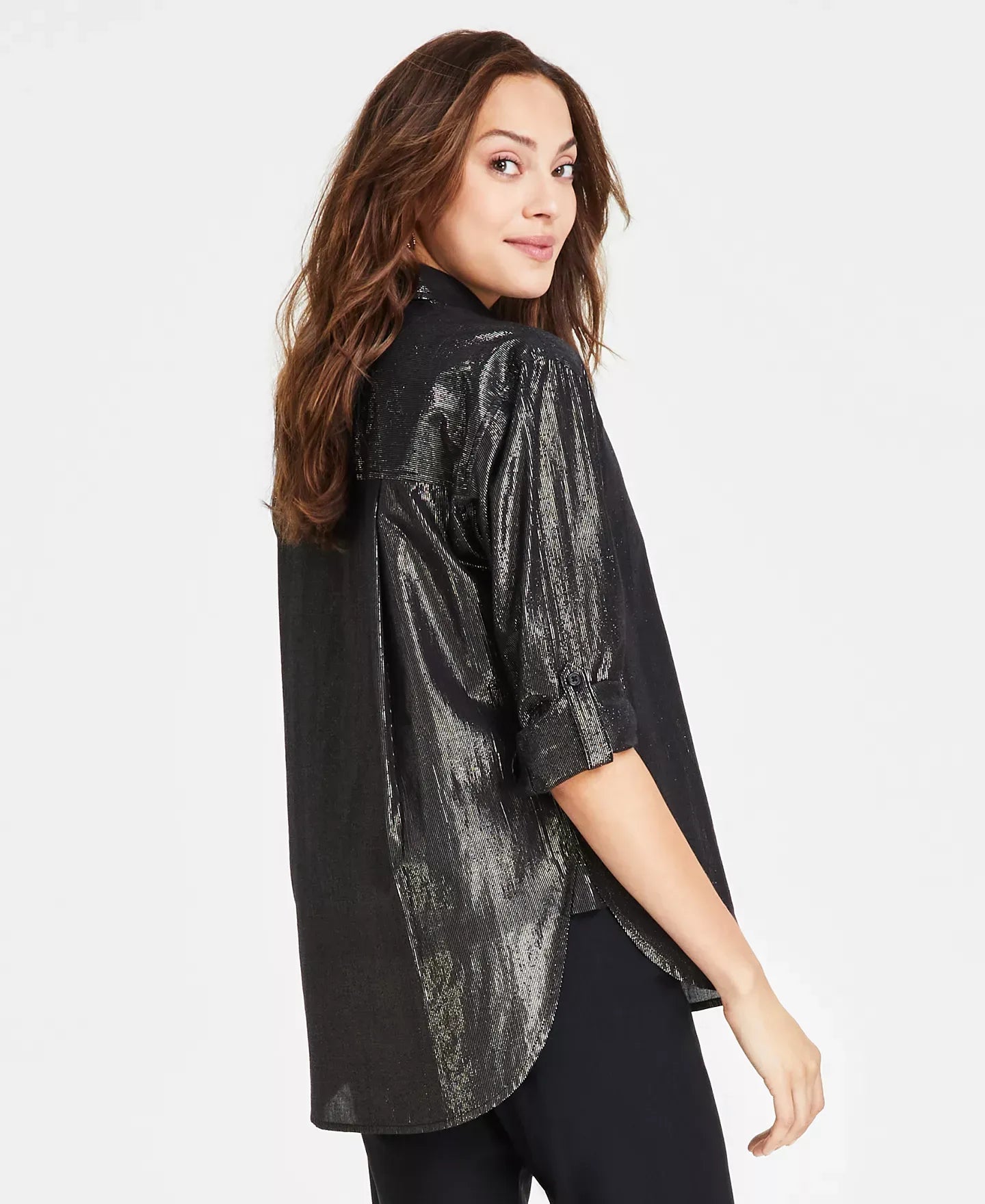 Gloria Vanderbilt Women's Metallic-Threaded Amanda Button-Front Shirt Top