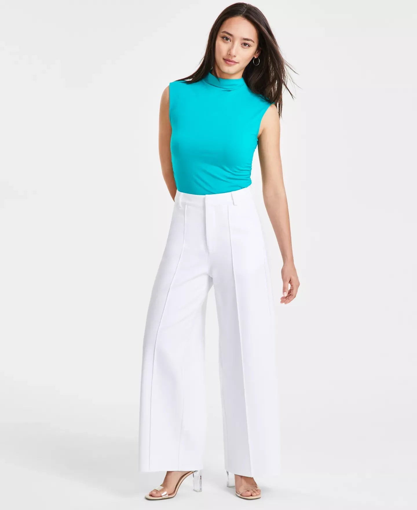 Bar III Petite Seamed Wide-Leg Ponté Pants