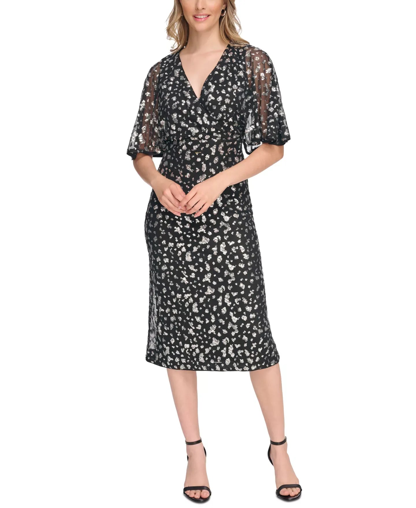 kensie Women's Sequin Mesh Midi Dress