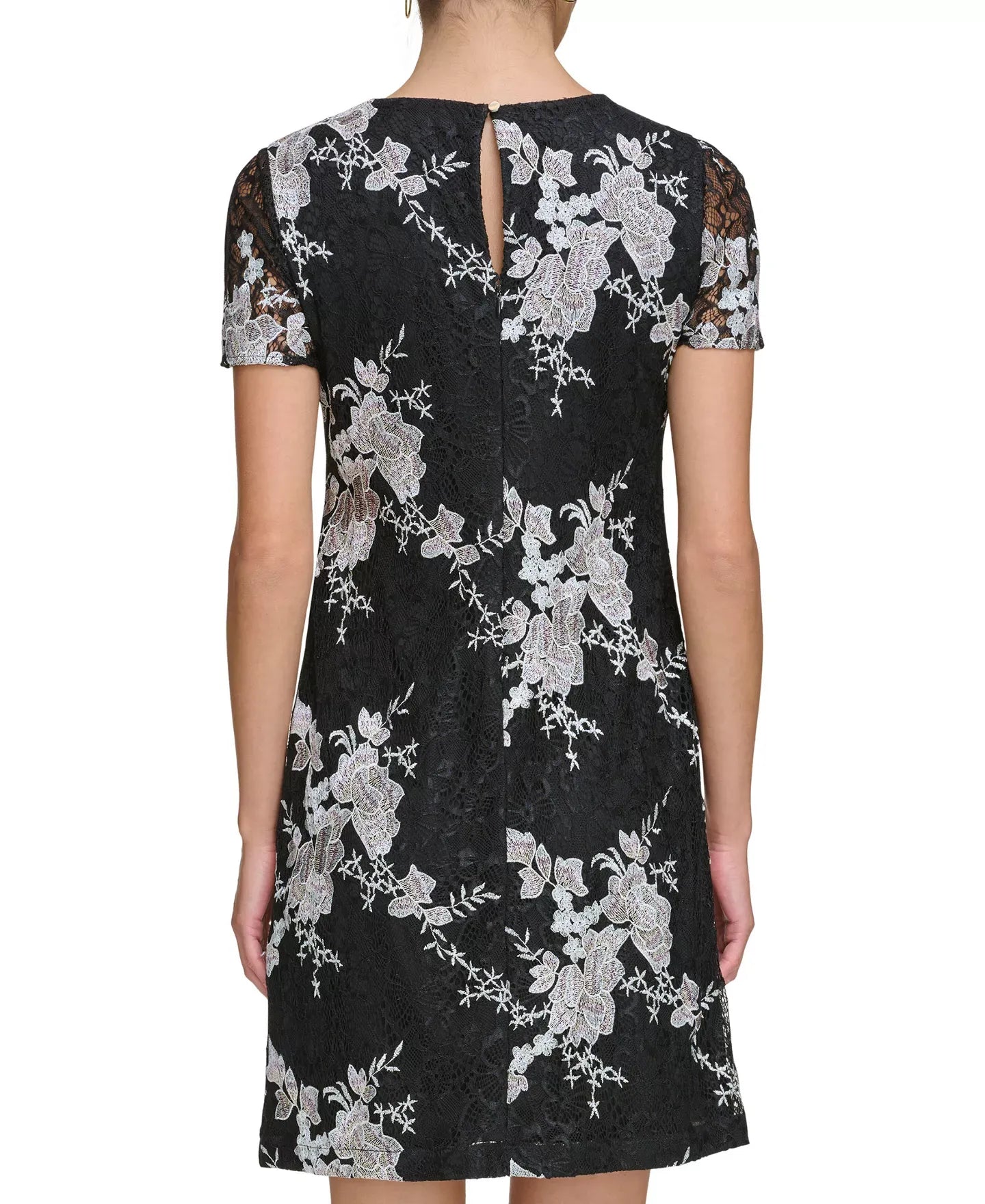 kensie Women's Short-Sleeve Embroidered-Lace Sheath Dress