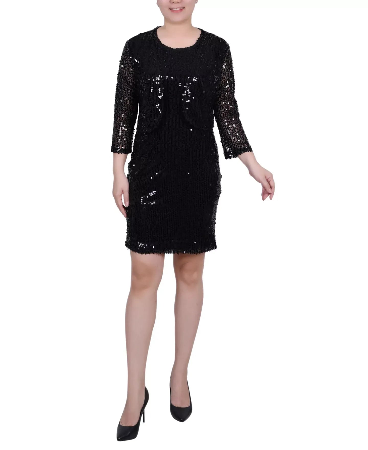 NY Collection Petite Sequined Bolero Jacket and Dress Set, 2 Piece