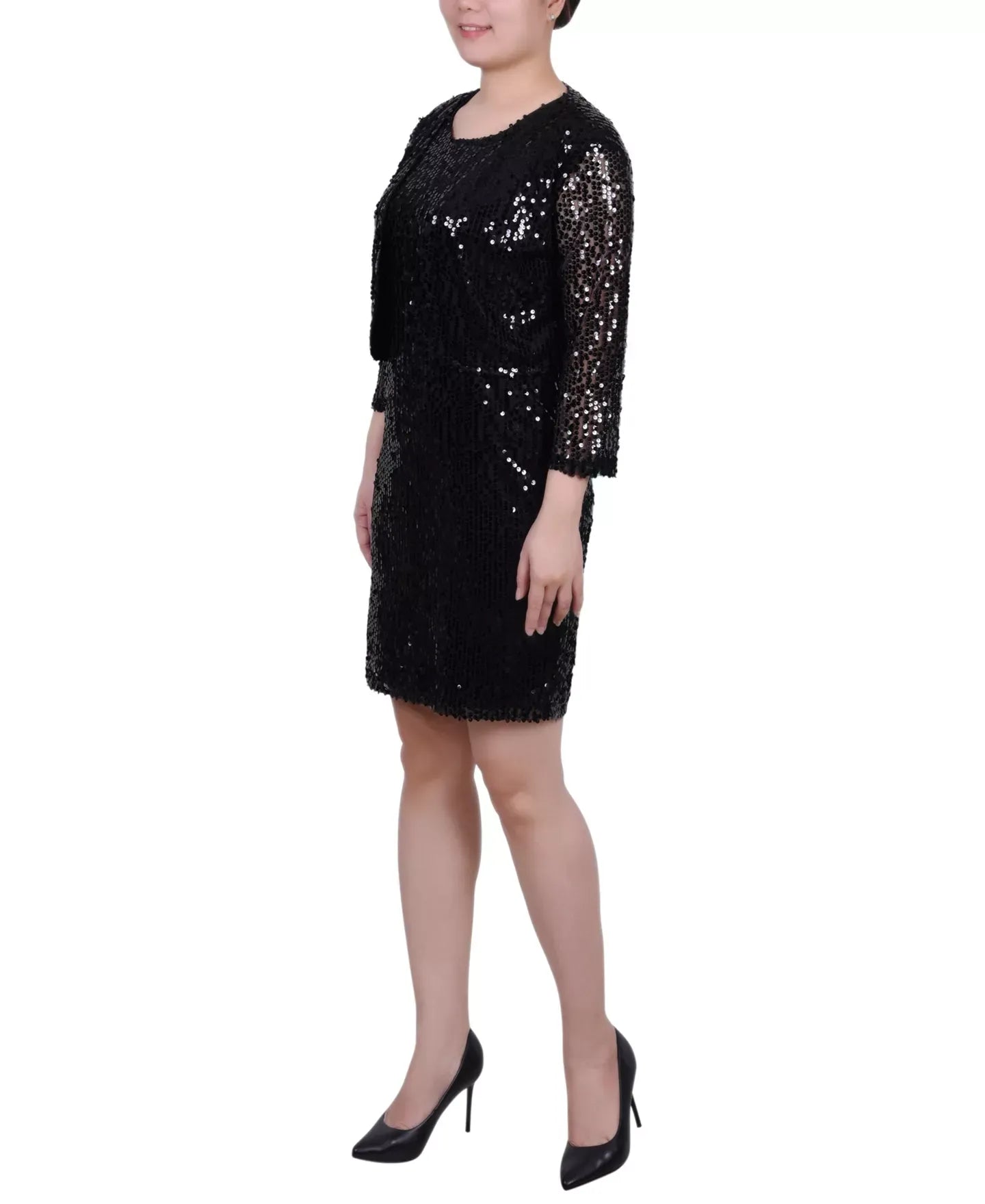 NY Collection Petite Sequined Bolero Jacket and Dress Set, 2 Piece