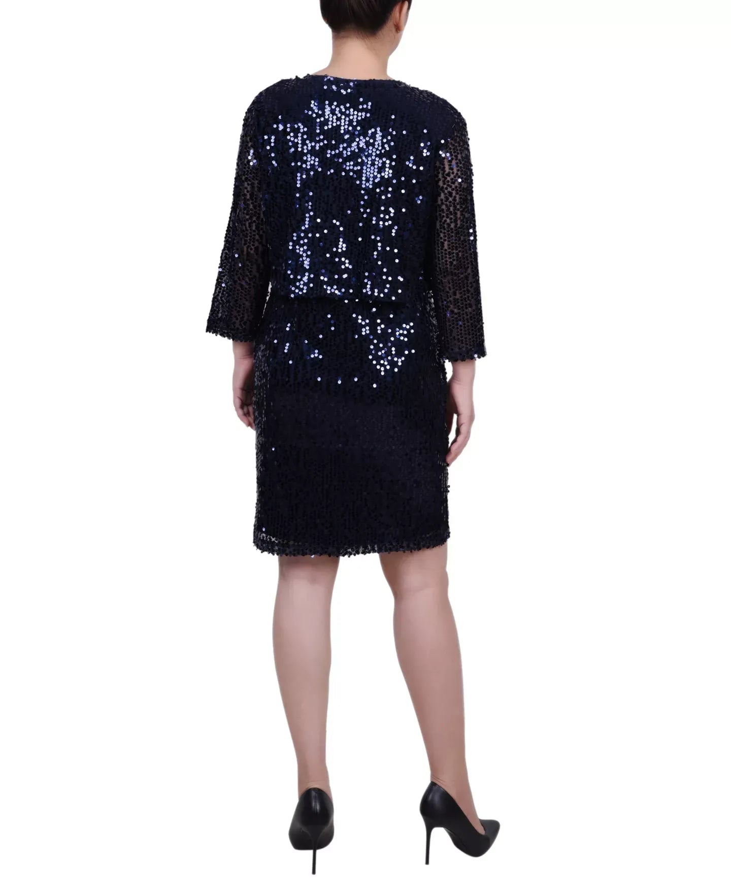 NY Collection Petite Sequined Bolero Jacket and Dress Set, 2 Piece