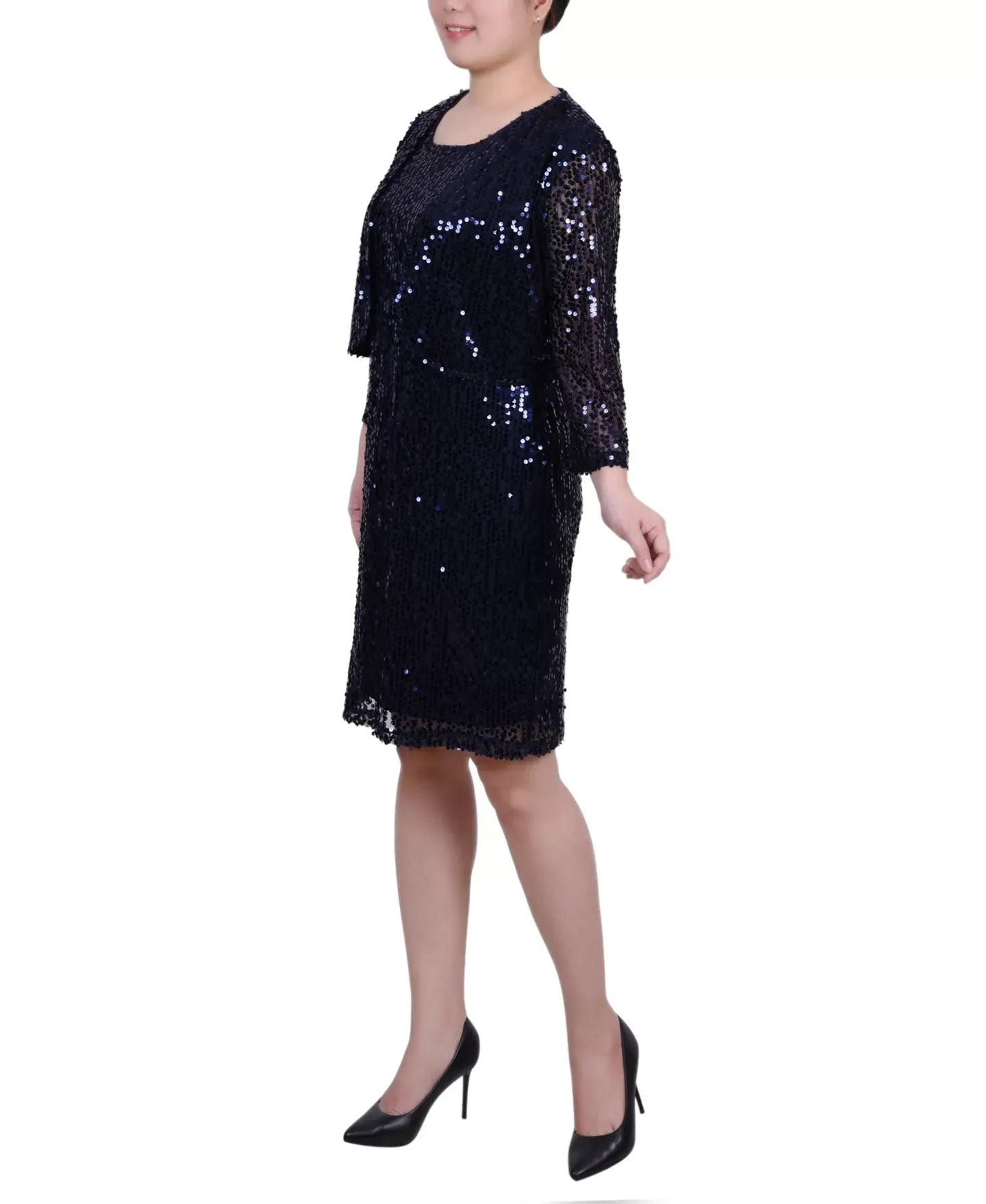 NY Collection Petite Sequined Bolero Jacket and Dress Set, 2 Piece