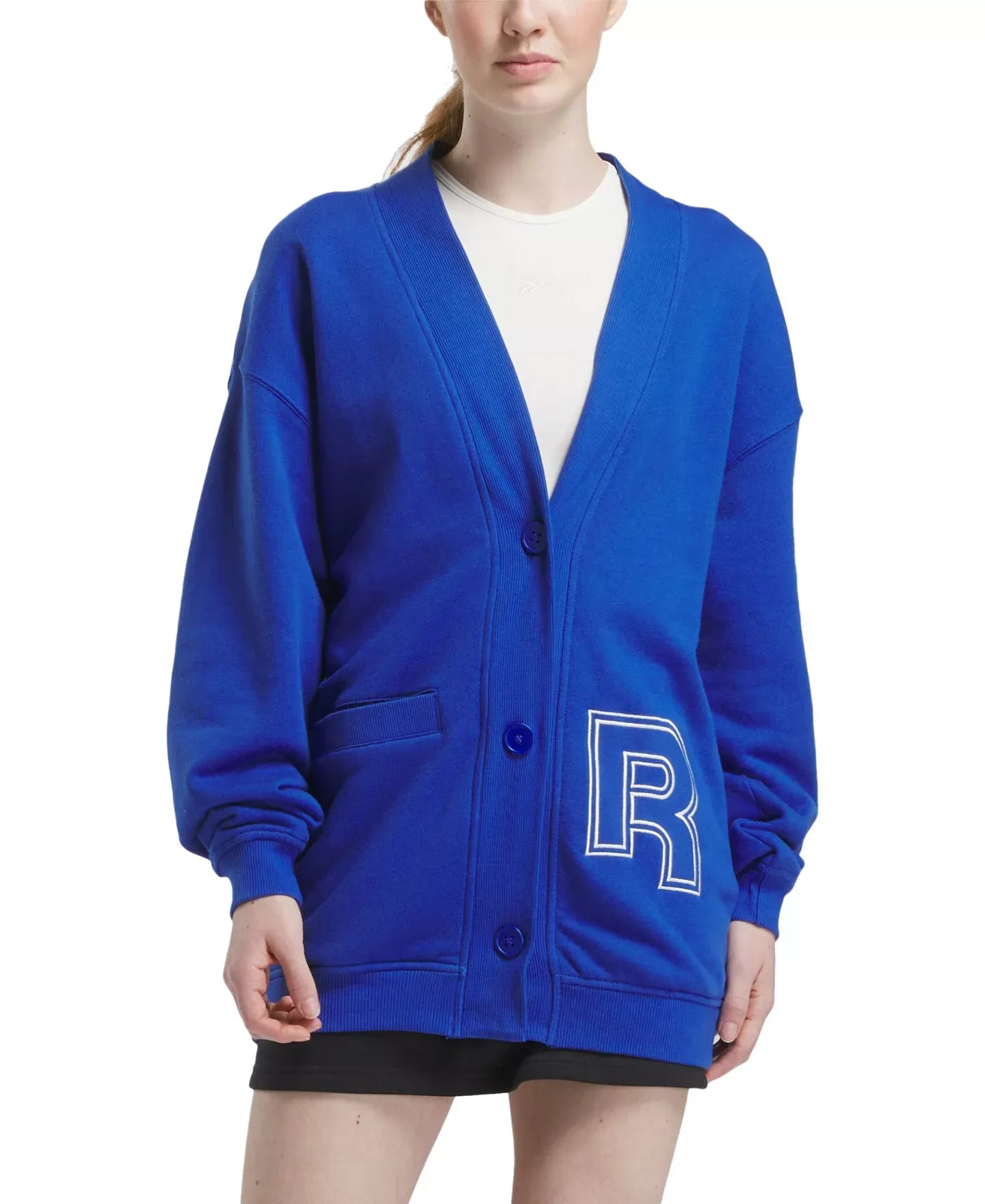 Reebok Women's Team Cotton Appliquéd Initial Cardigan Top