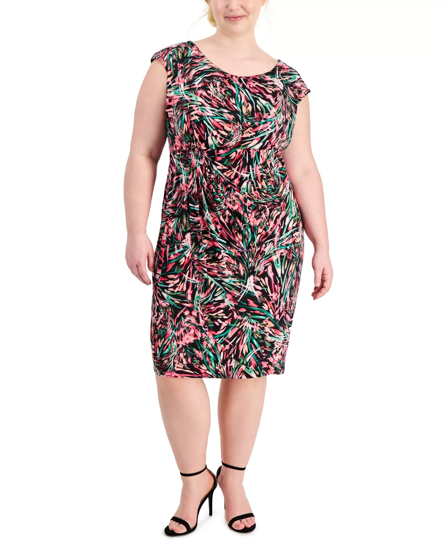 Connected Plus Size Printed Short-Sleeve Sheath Dress