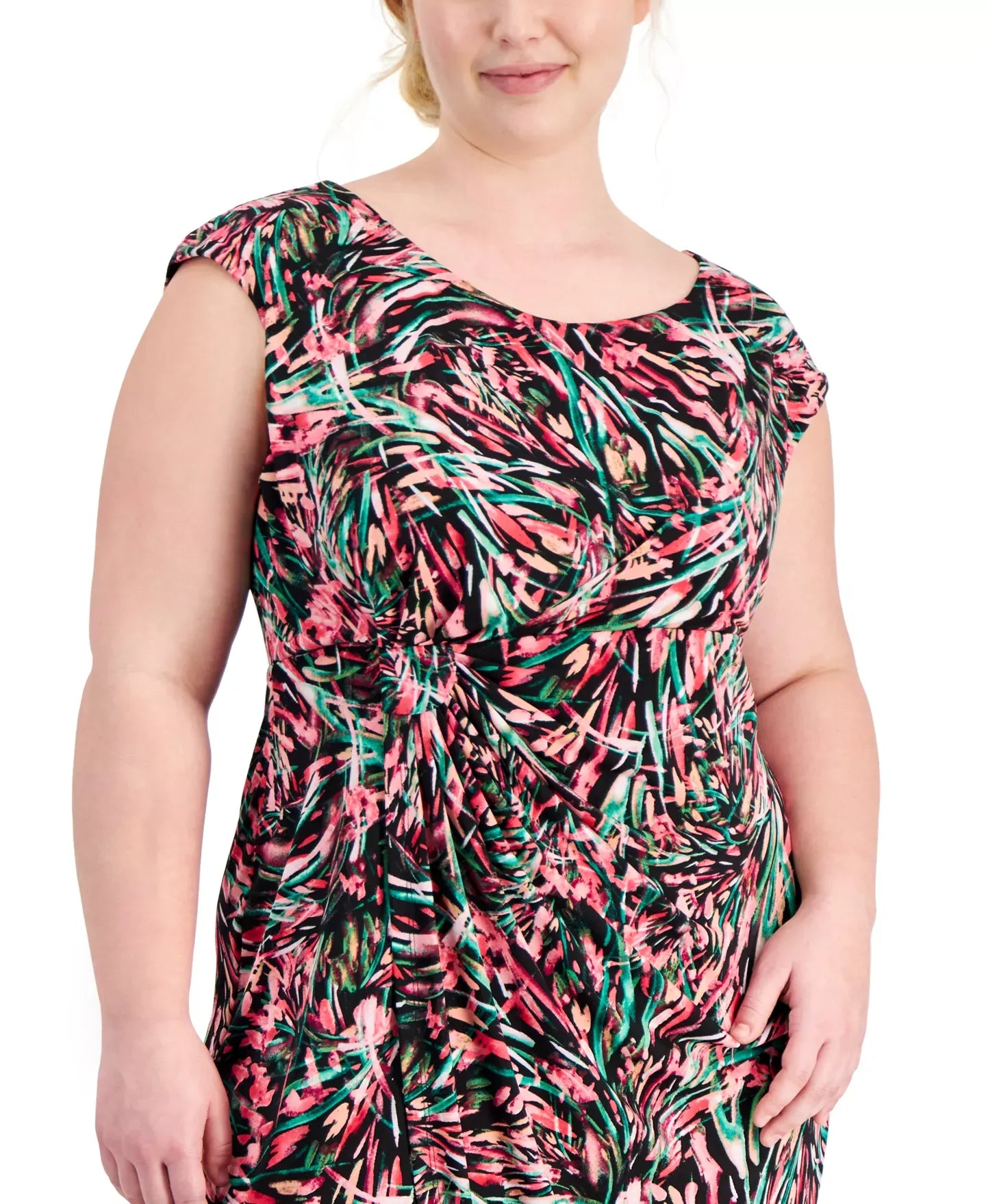 Connected Plus Size Printed Short-Sleeve Sheath Dress