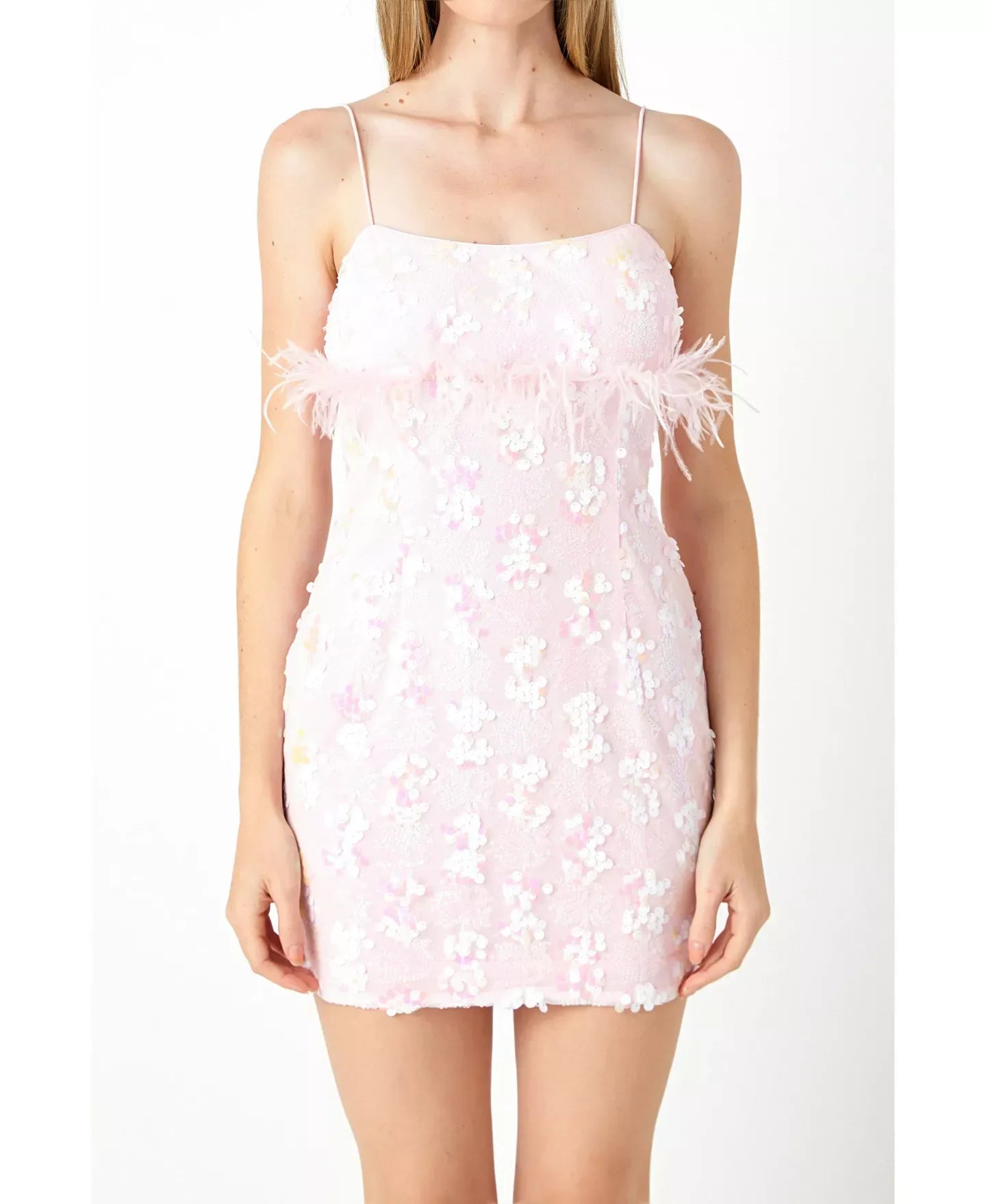 endless rose Women's Sequin Feather Sleeveless Mini Dress