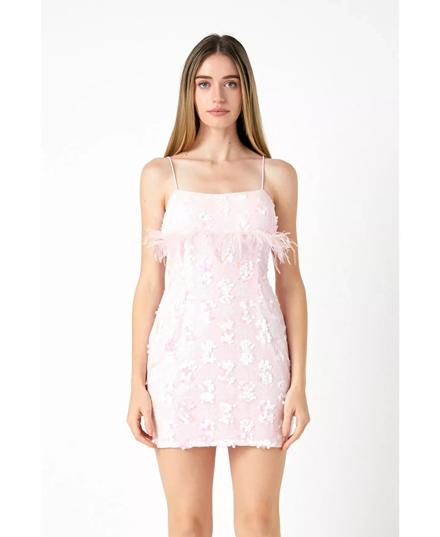 endless rose Women's Sequin Feather Sleeveless Mini Dress