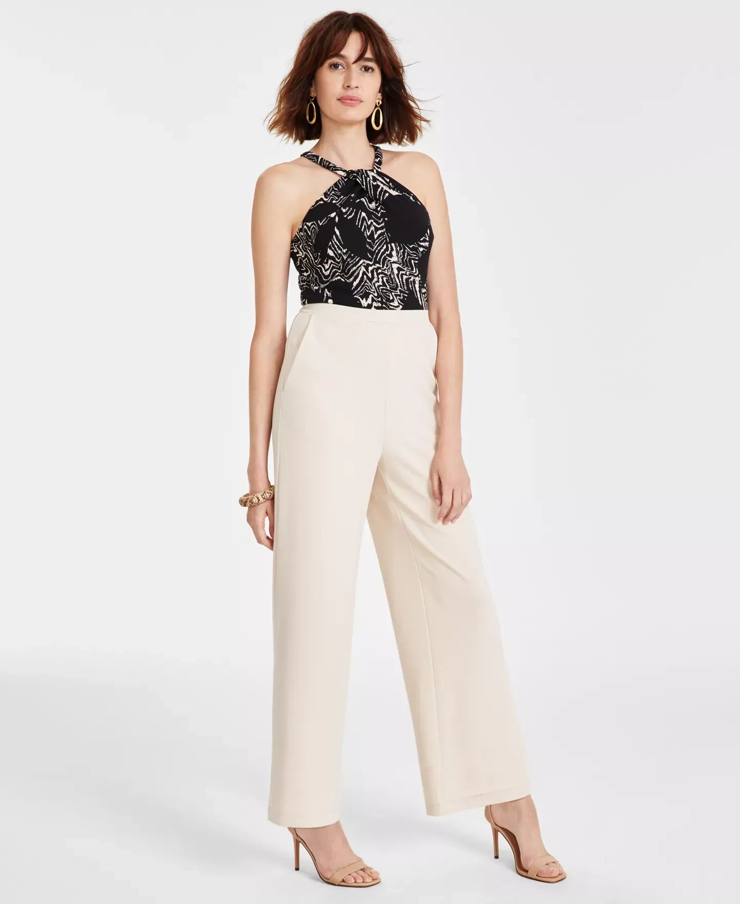 RACHEL Rachel Roy Women's Printed Halter Wide-Leg Jumpsuit Pants