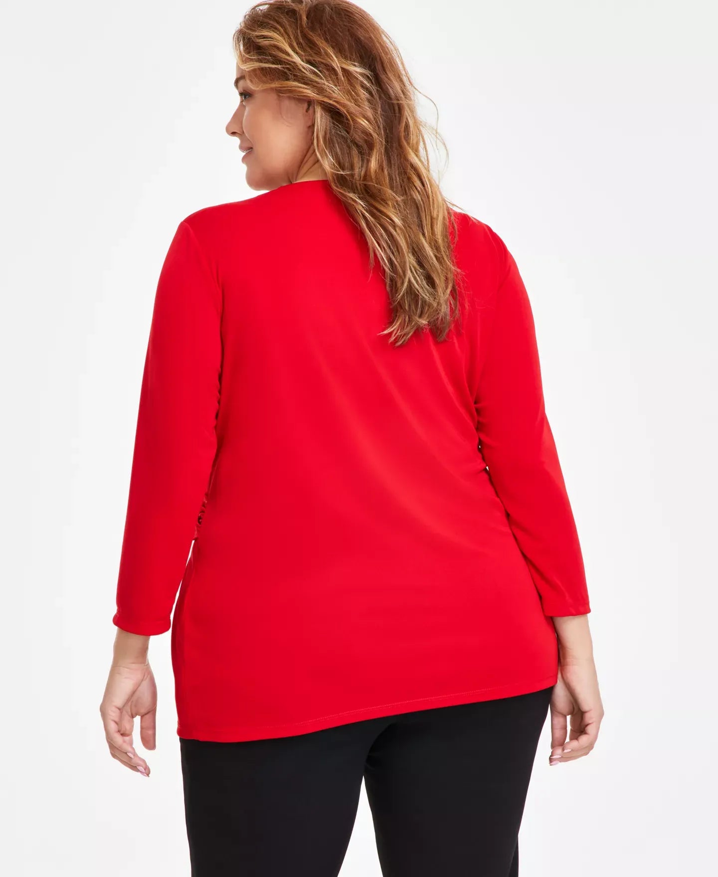 Anne Klein Plus Size Side-Ruched Hardware-Trim Top
