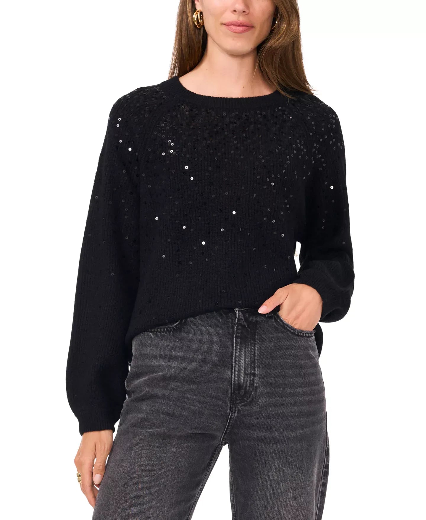 Vince Camuto Women's Cozy Crewneck Sequined Raglan-Sleeve Sweater