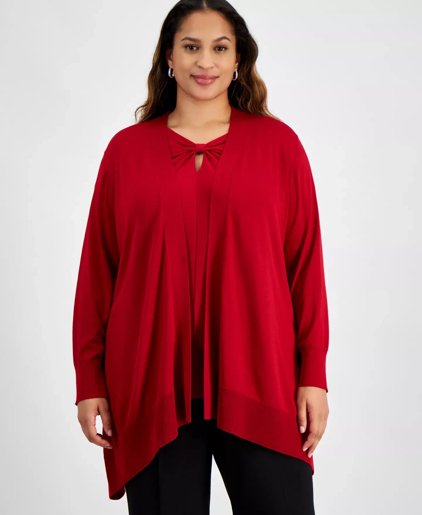 Kasper Plus Size Long-Sleeve Open-Front Cardigan Sweater