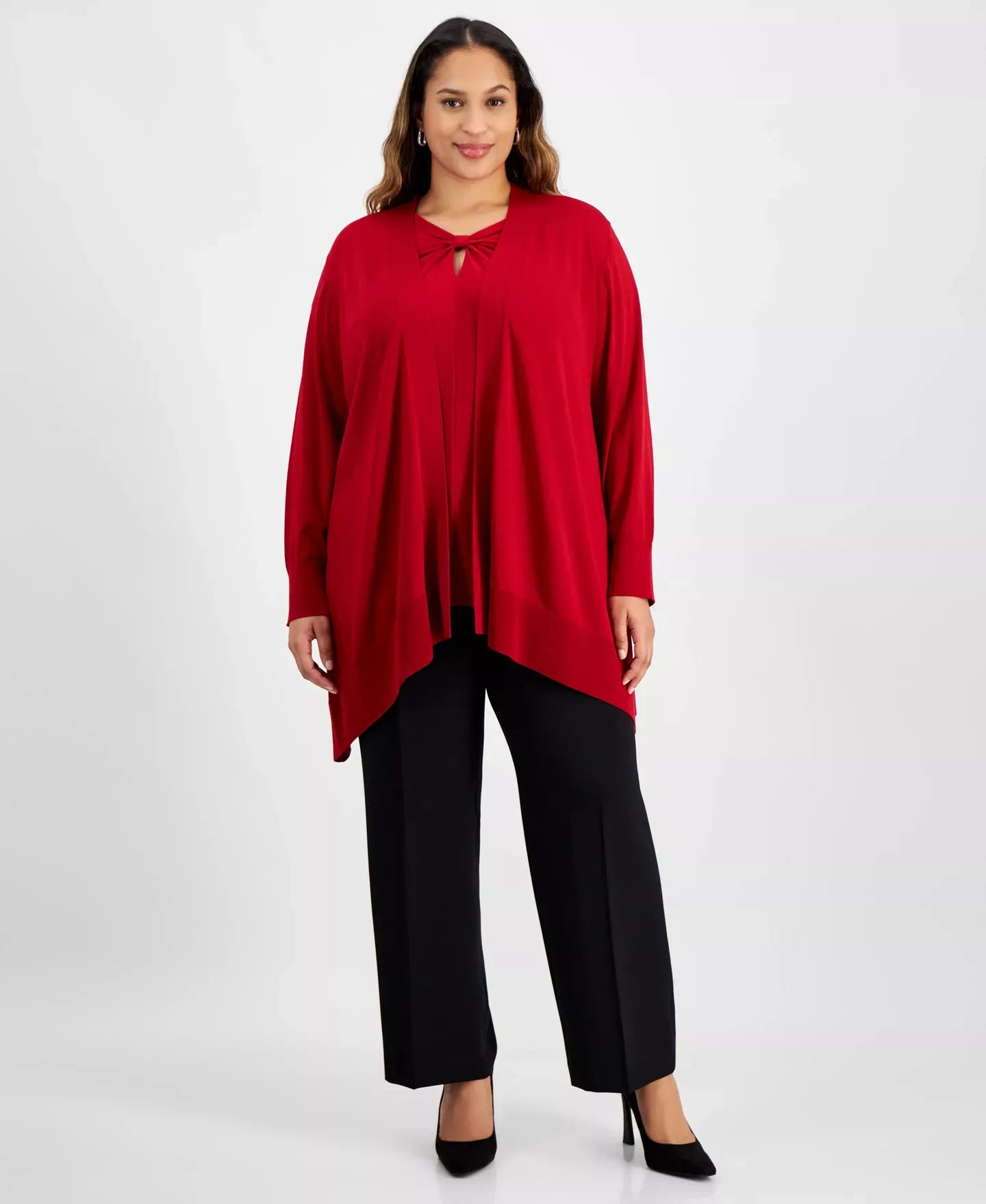Kasper Plus Size Long-Sleeve Open-Front Cardigan Sweater