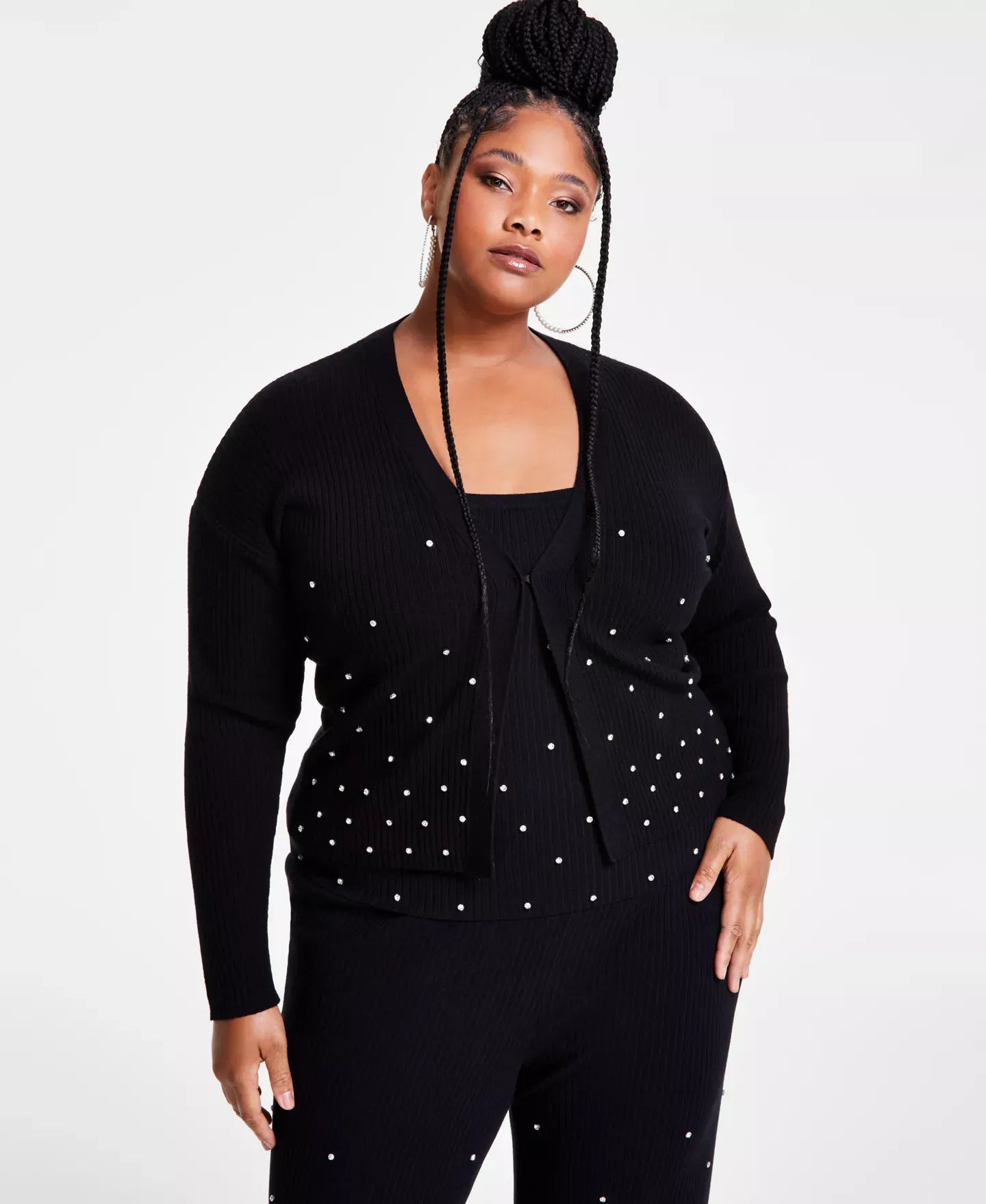 Nina Parker Trendy Plus Size Embellished Rib-Knit Cardigan