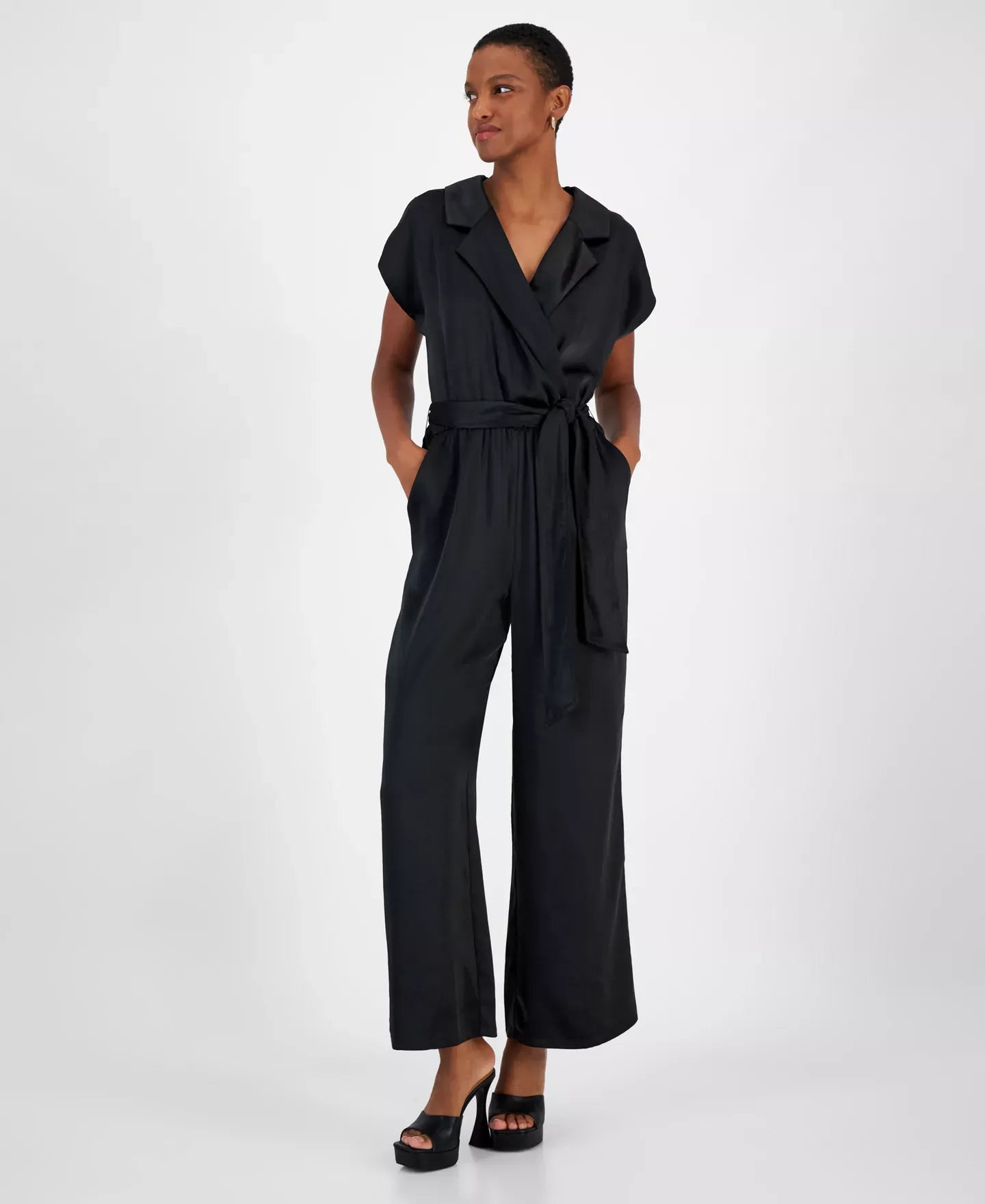 Bar III Women’s Notch-Lapel Tie-Waist Jumpsuit, Created for Macy’s Pants
