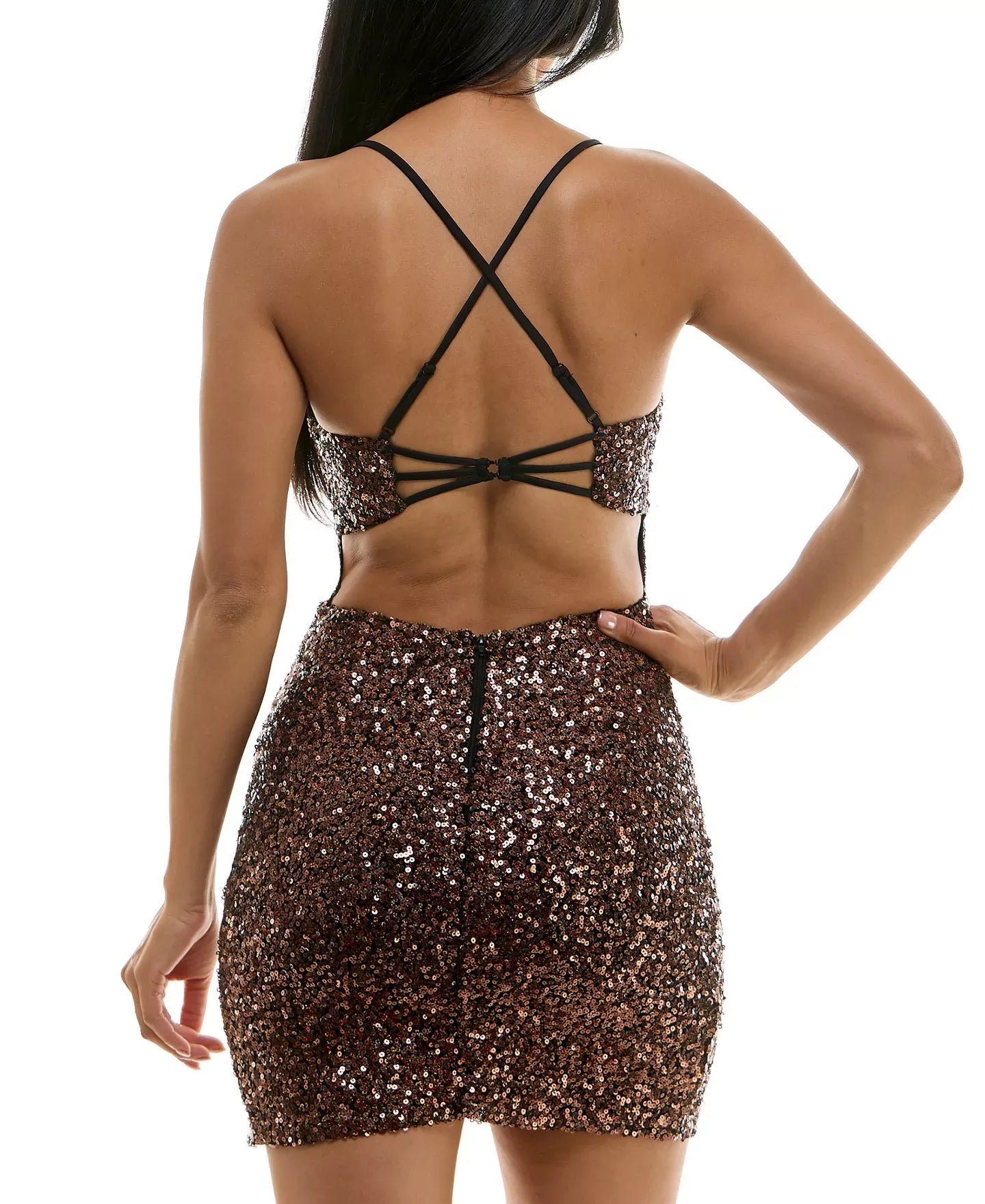 City Studios Sequin Open-Back Mini Dress