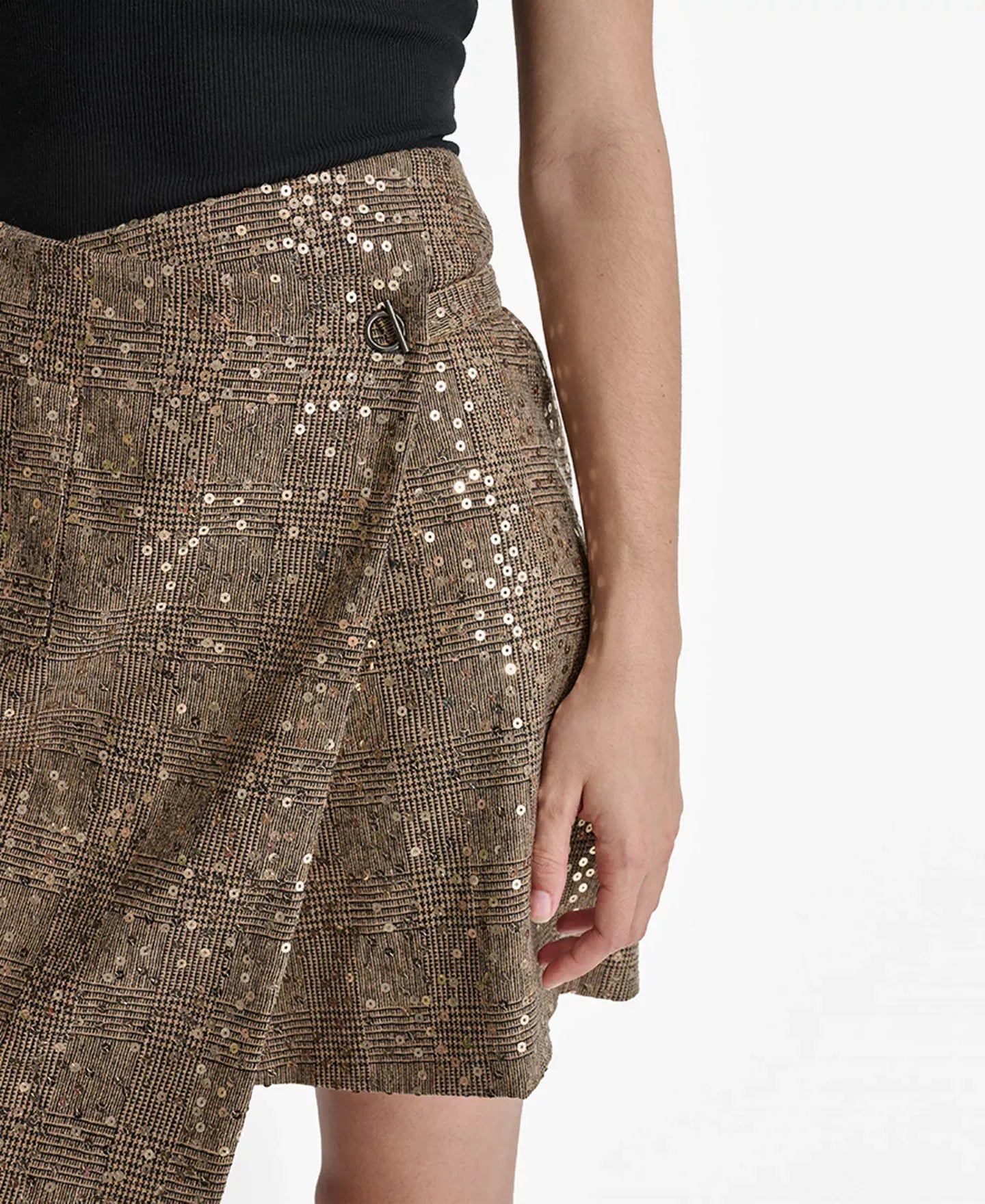 DKNY Women's Sequin Plaid Wrap Mini Skirt