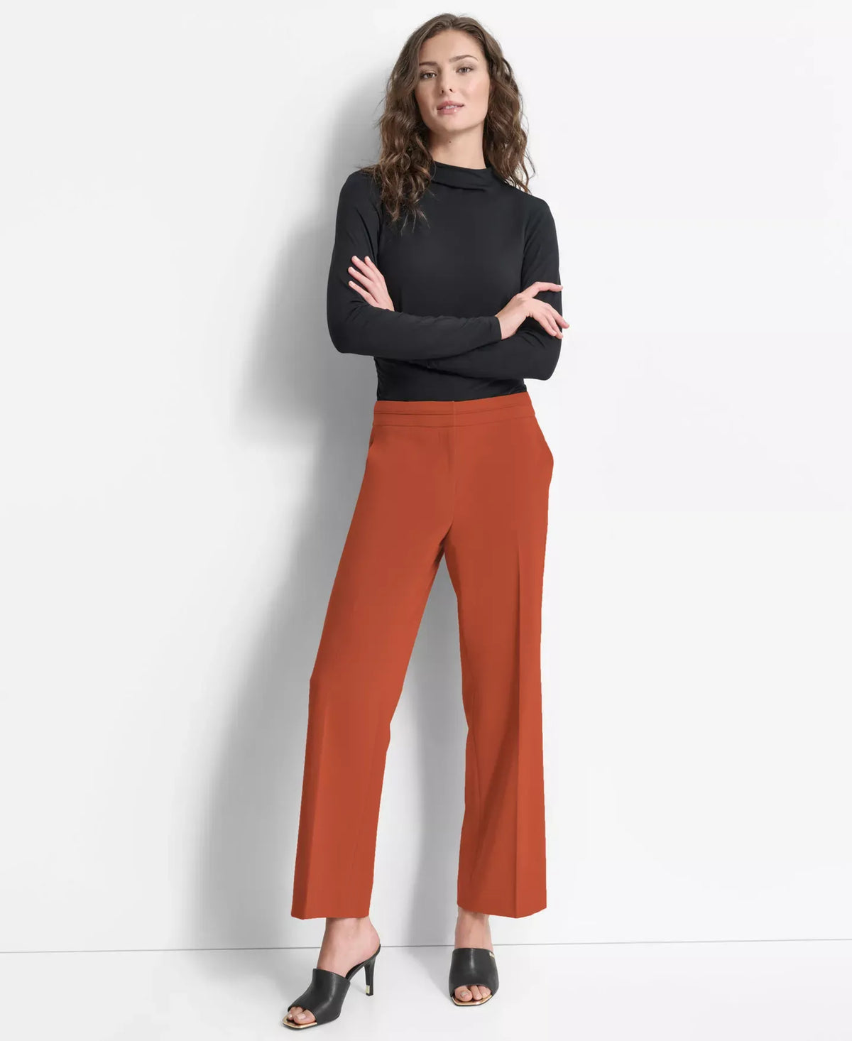 DKNY Women's Mid-Rise Wide-Leg Pleat-Front Pants