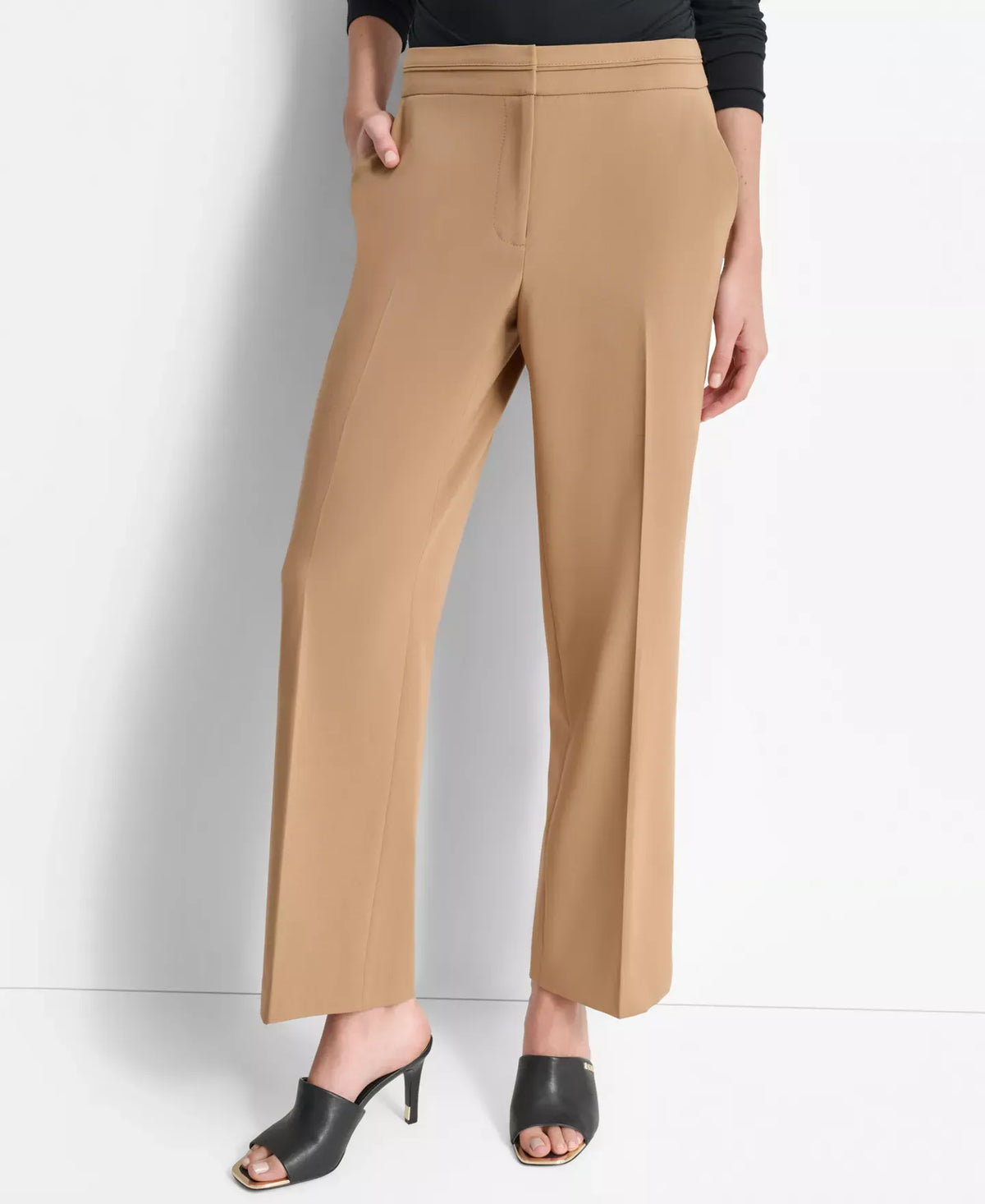 DKNY Women's Mid-Rise Wide-Leg Pleat-Front Pants