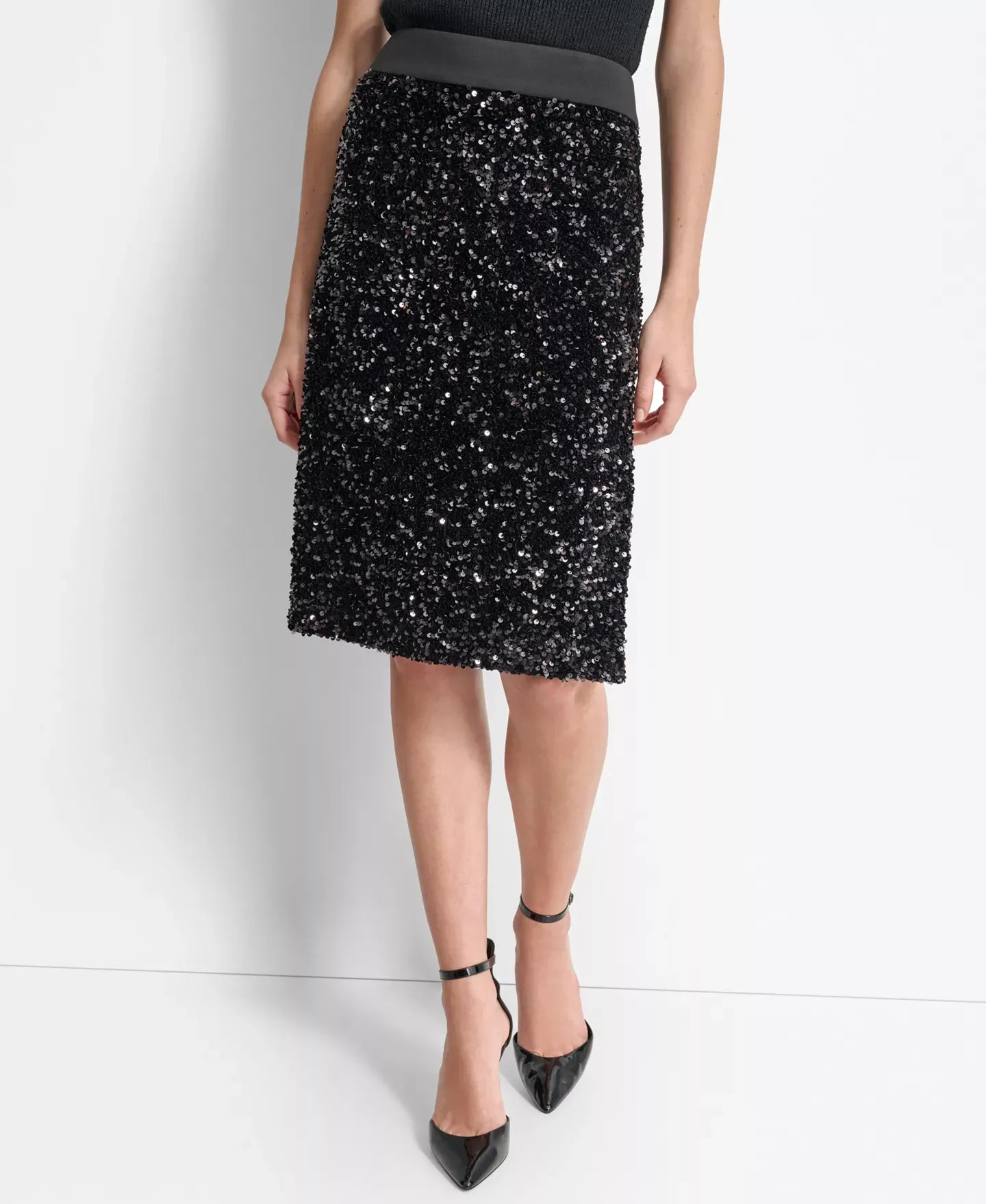 DKNY Women's Sequined Side-Slit Pencil Skirt