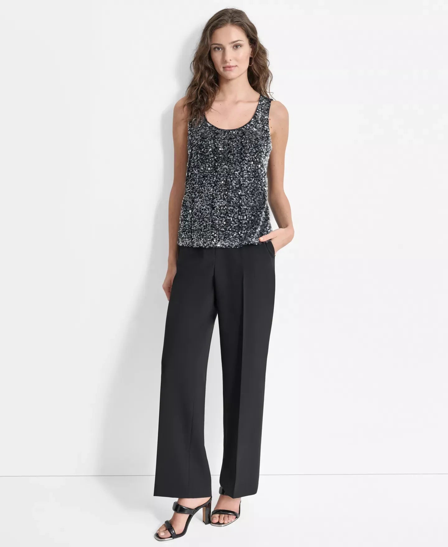 DKNY Women's Sequined Scoop-Neck Sleeveless Tank Top