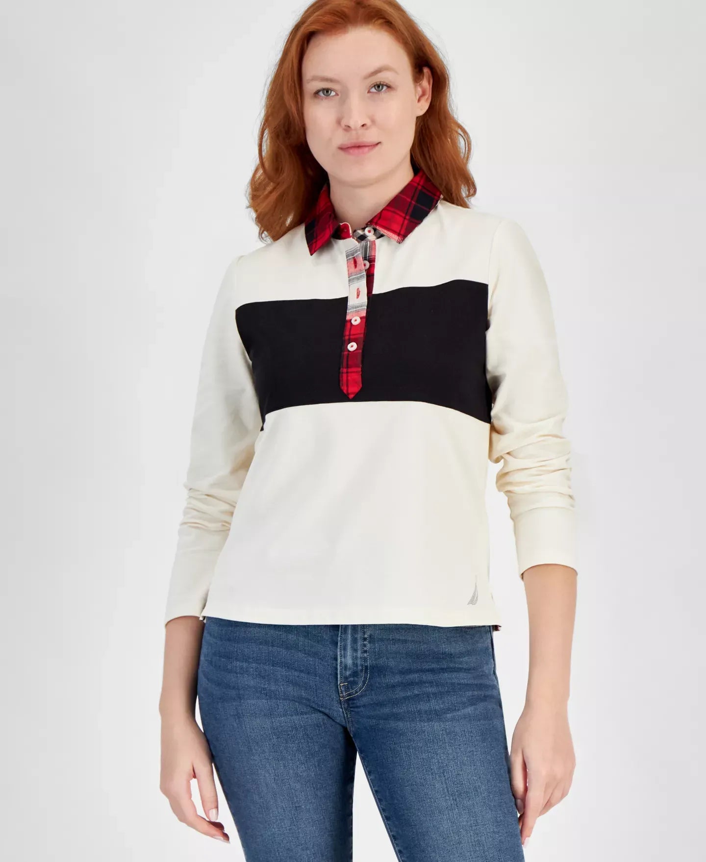 Nautica Jeans Women's Colorblocked Long-Sleeve Rugby Top