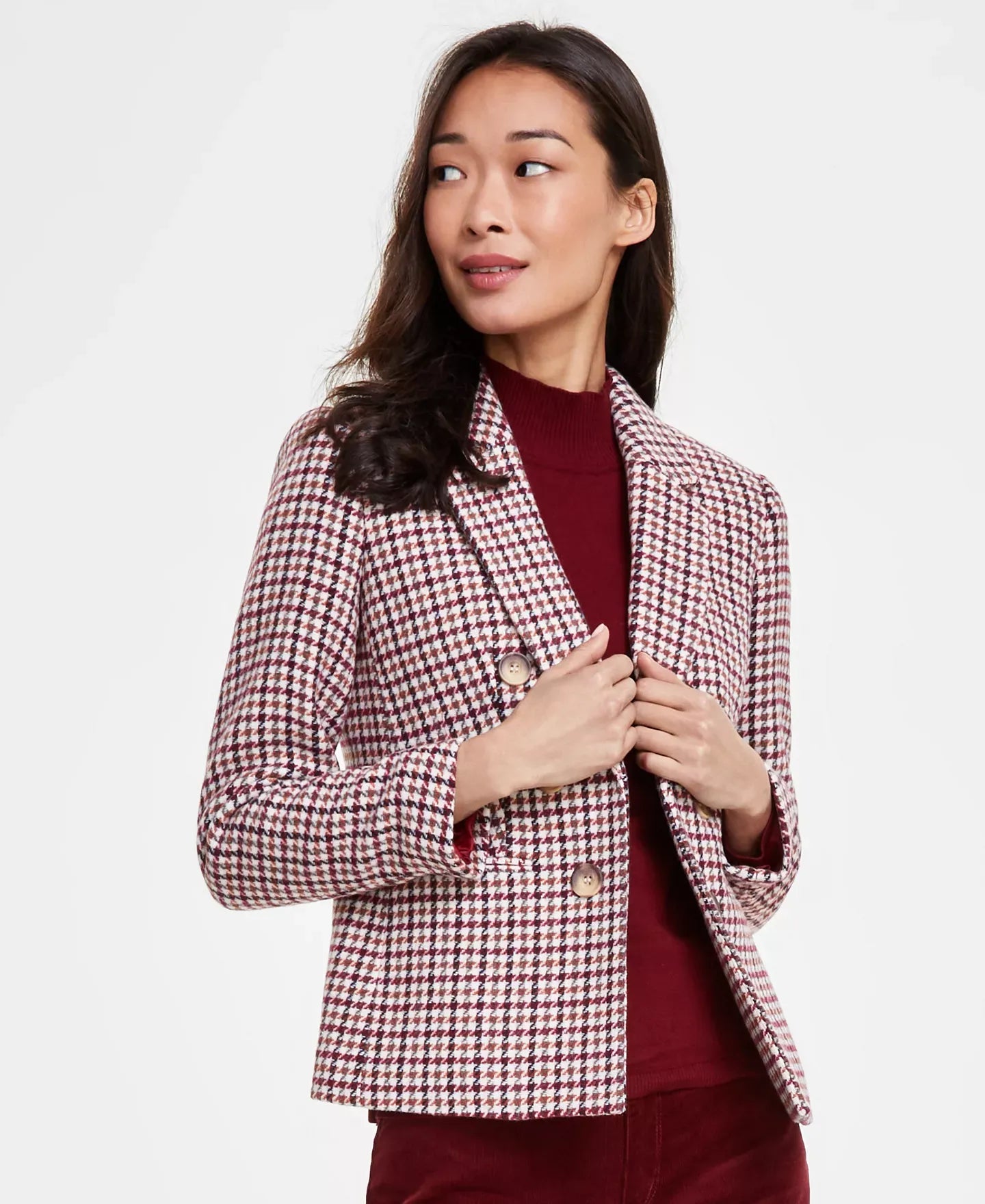 Jones New York Houndstooth Faux-Double Breasted Jacket