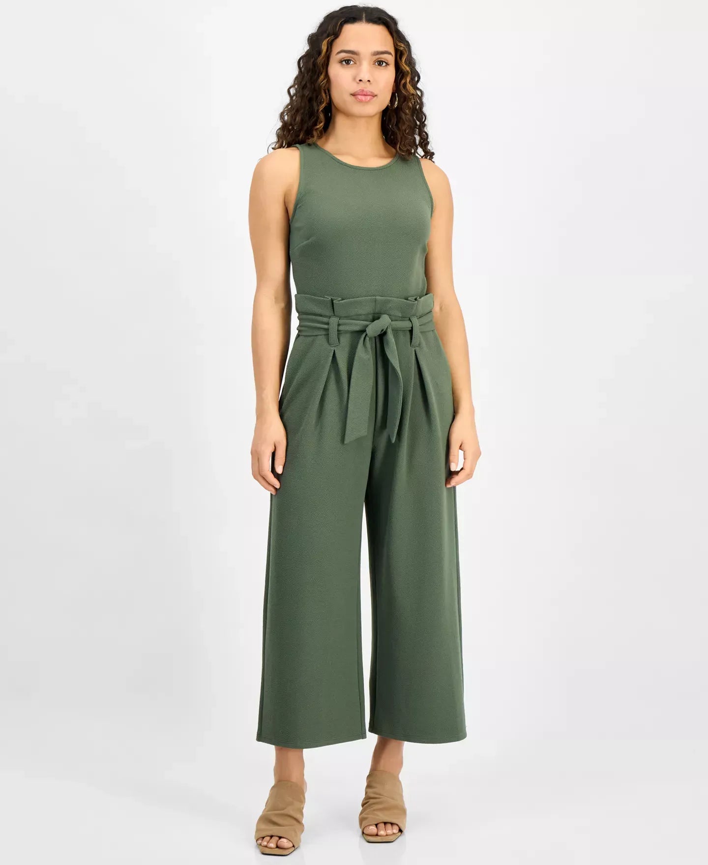 Bar III Petite Women's Sleeveless Crewneck Tie-Waist Jumpsuit