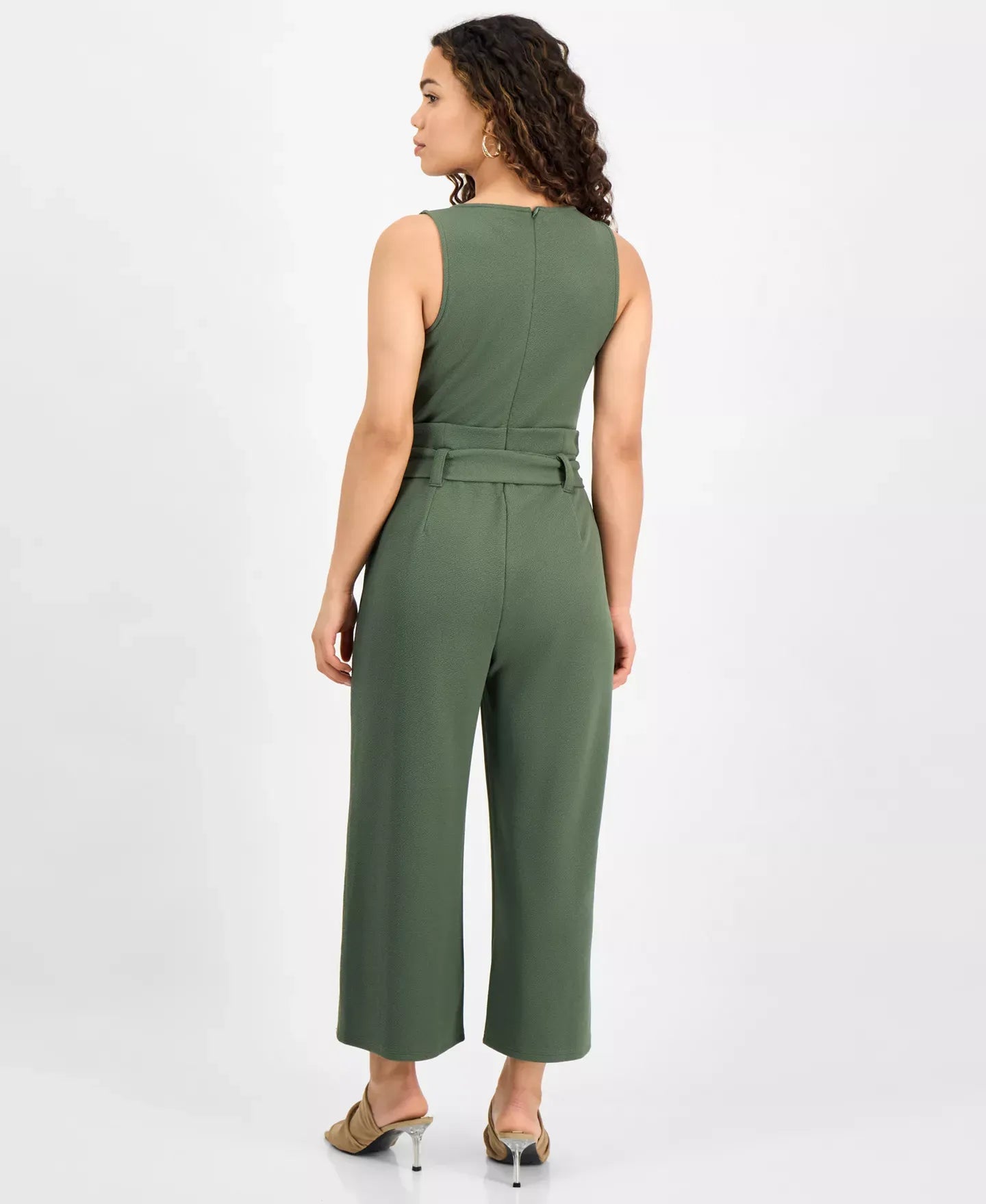 Bar III Petite Women's Sleeveless Crewneck Tie-Waist Jumpsuit