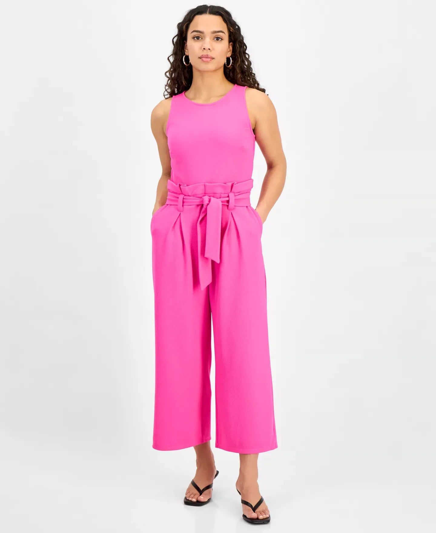 Bar III Petite Women's Sleeveless Crewneck Tie-Waist Jumpsuit