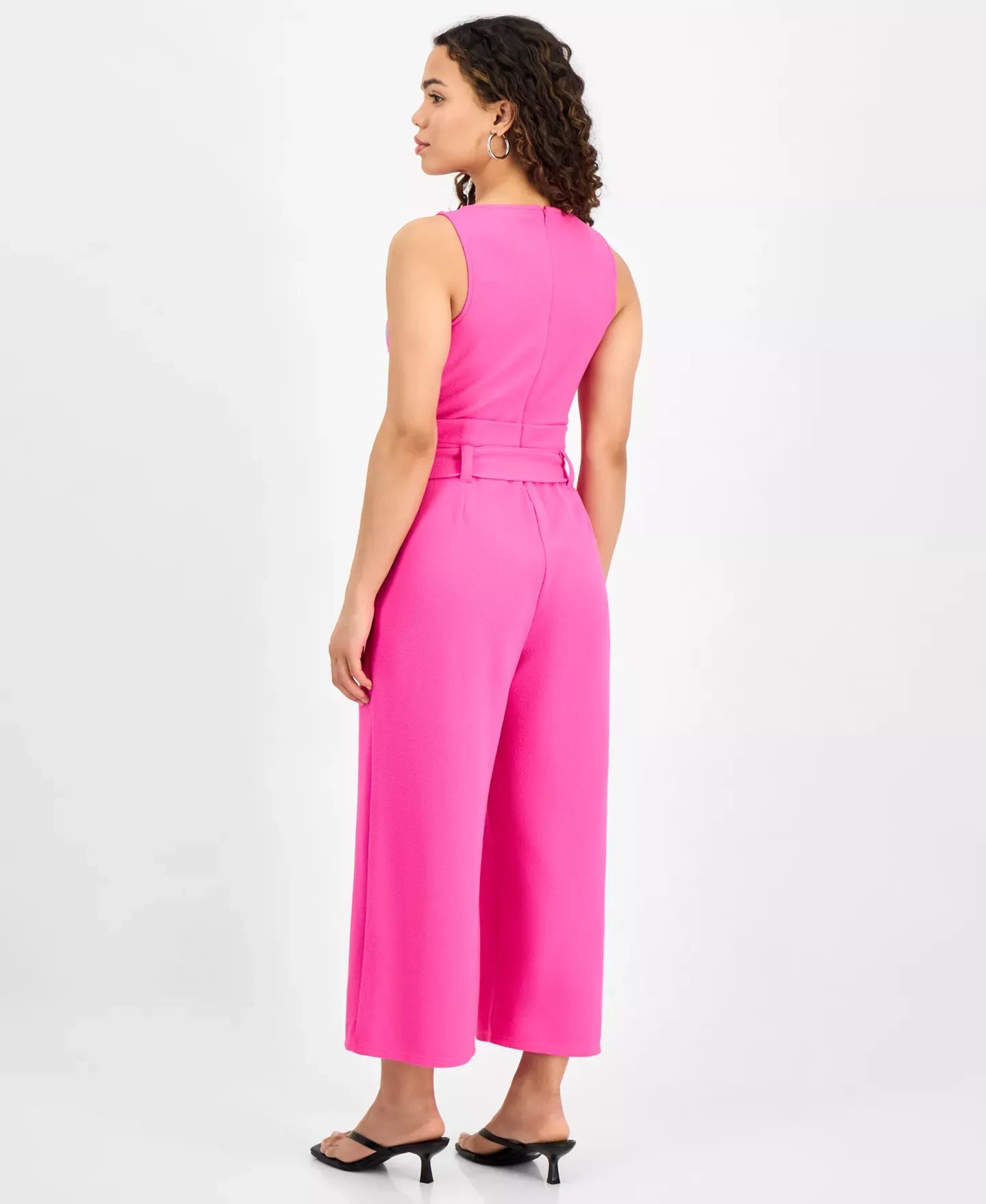 Bar III Petite Women's Sleeveless Crewneck Tie-Waist Jumpsuit