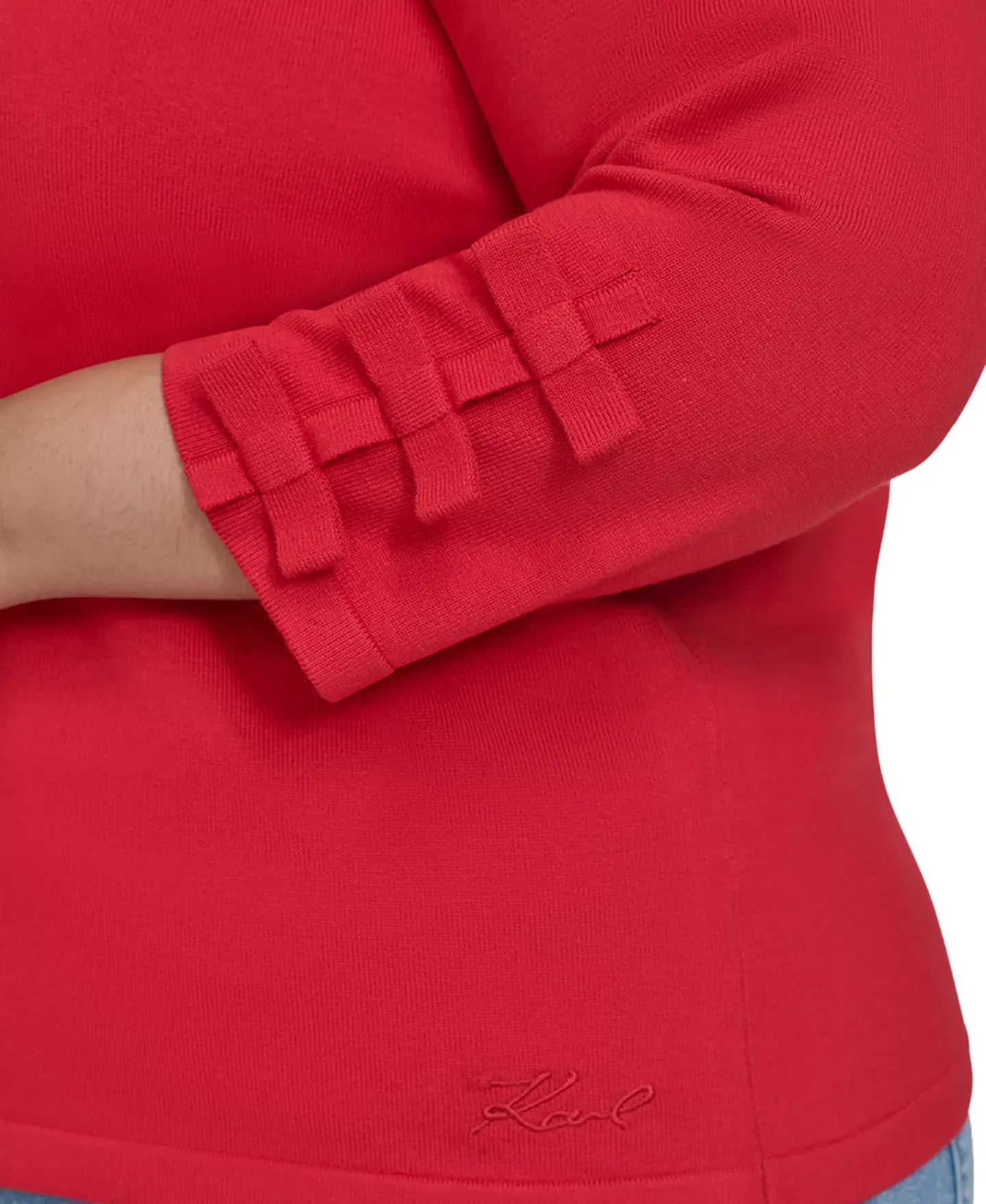KARL LAGERFELD PARIS Plus Size V-Neck Bow-Sleeve Sweater