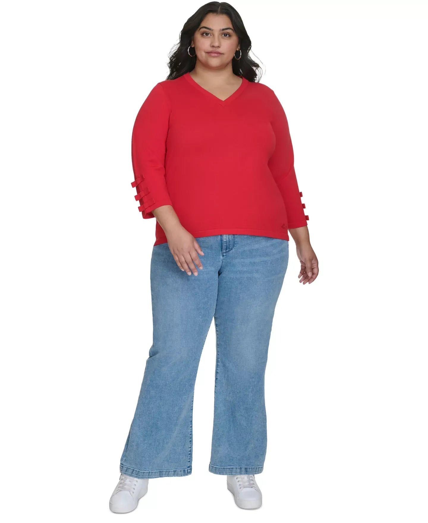 KARL LAGERFELD PARIS Plus Size V-Neck Bow-Sleeve Sweater