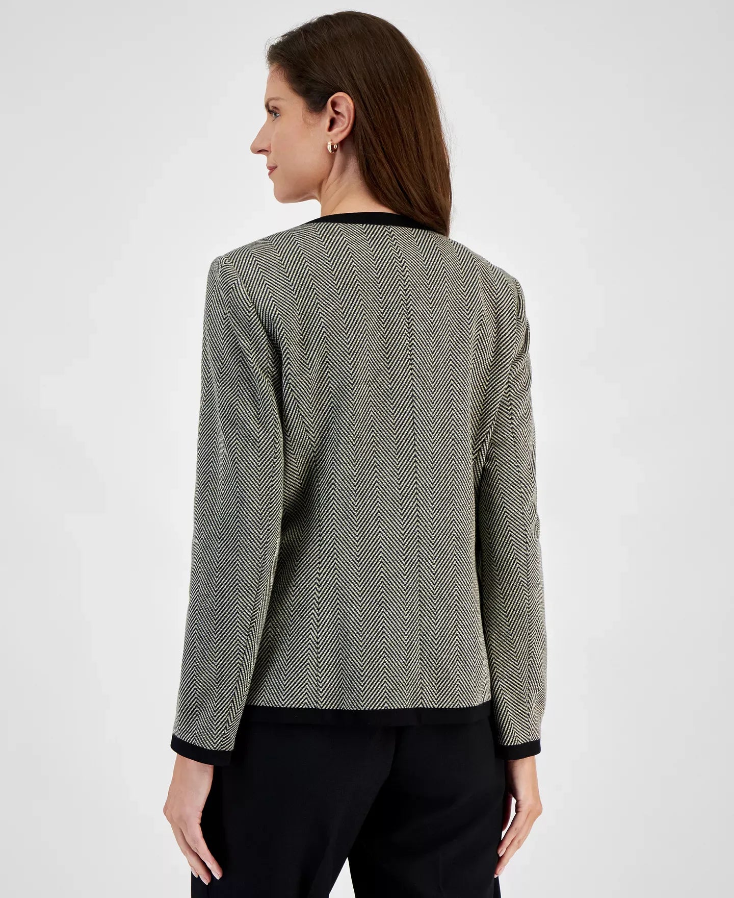 Kasper Petite Herringbone Framed Open-Front Blazer Jacket