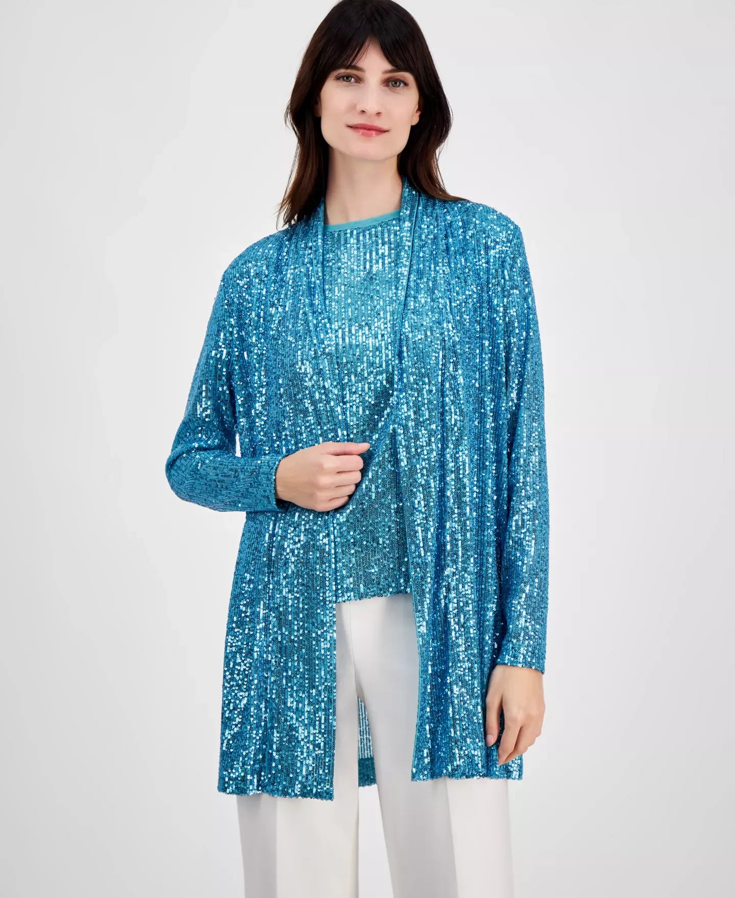 Anne Klein Women's Sequin Embellished Open-Front Jacket Sweater