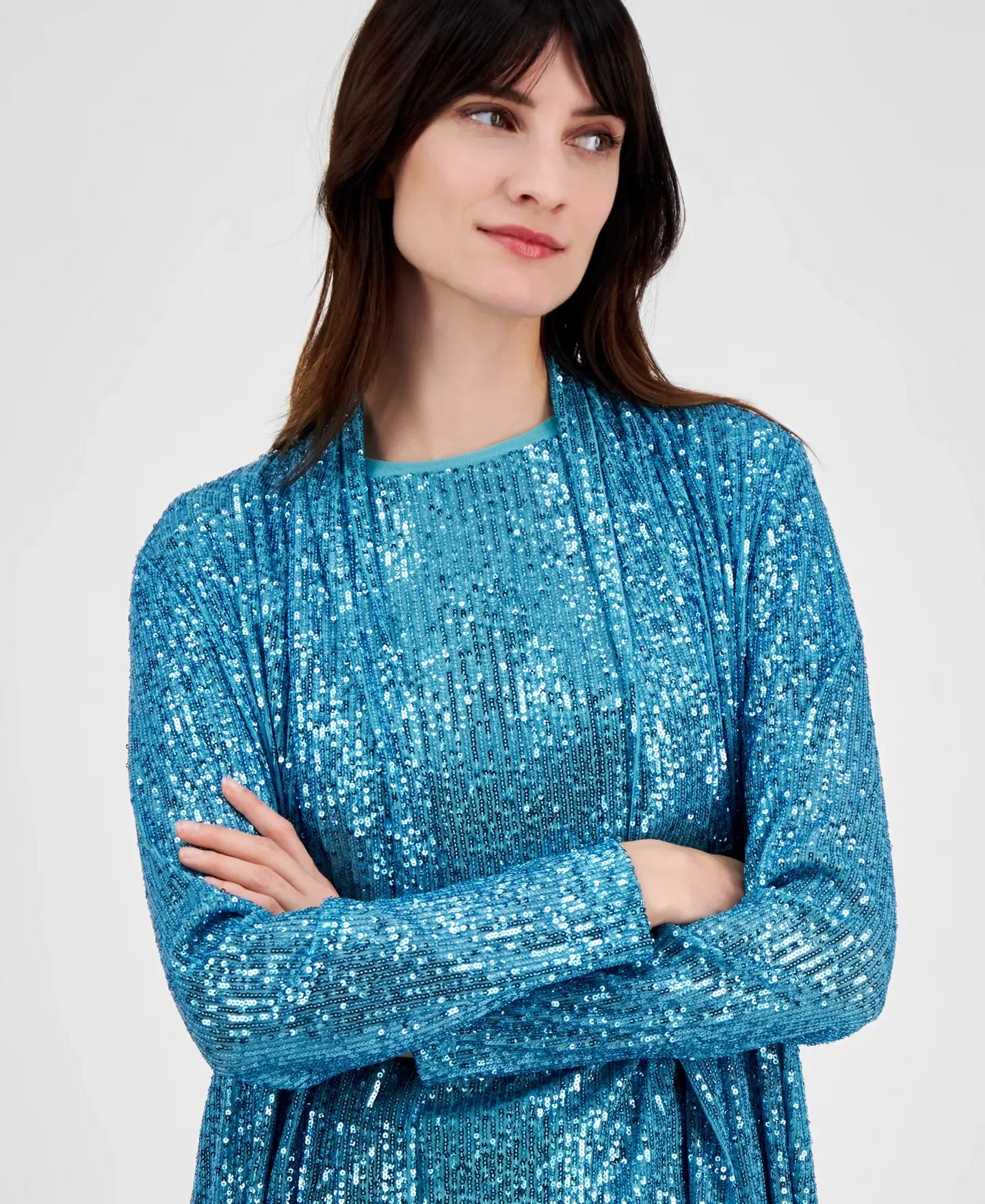 Anne Klein Women's Sequin Embellished Open-Front Jacket Sweater