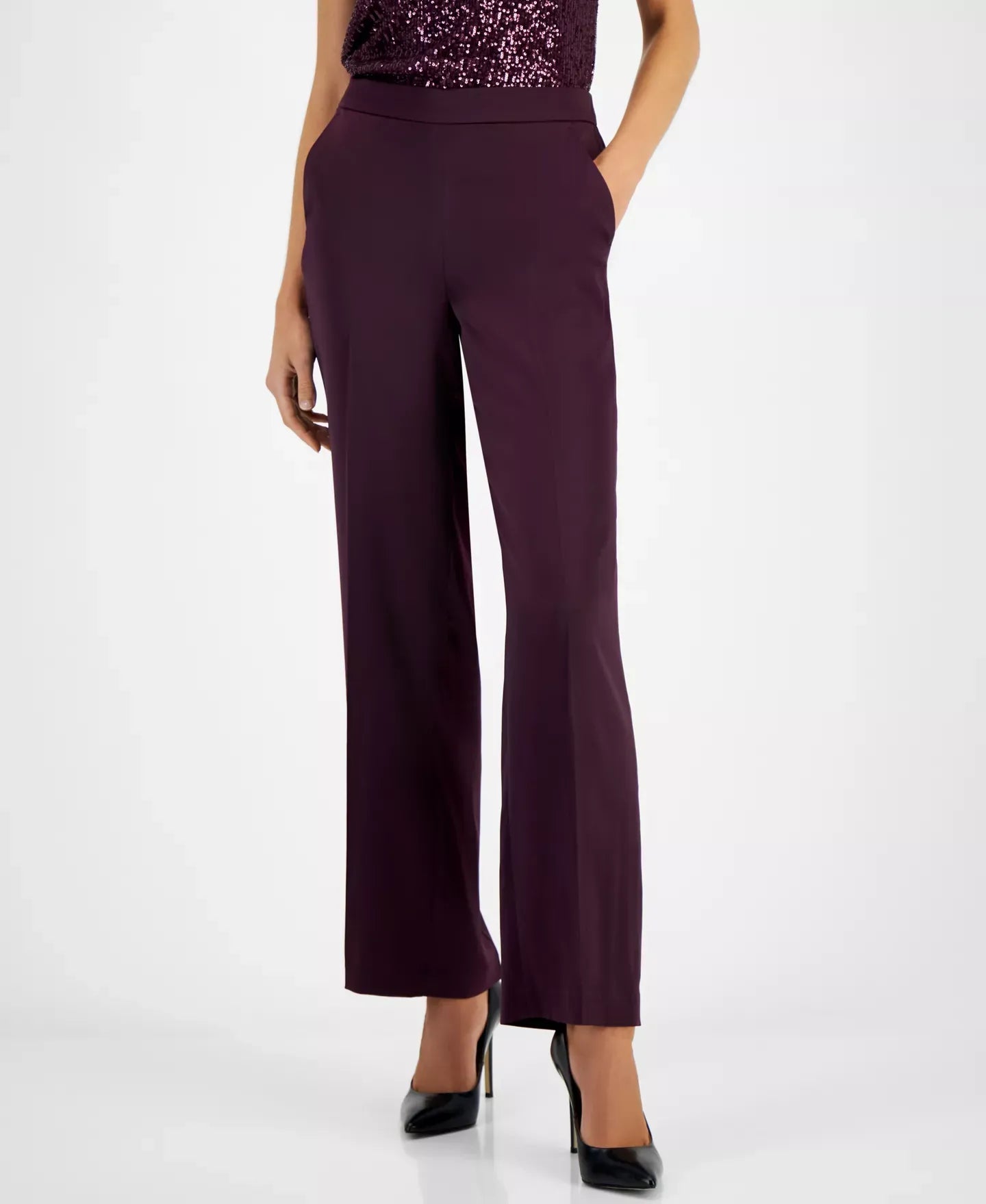Anne Klein Women's Pull-On High-Rise Satin Pants