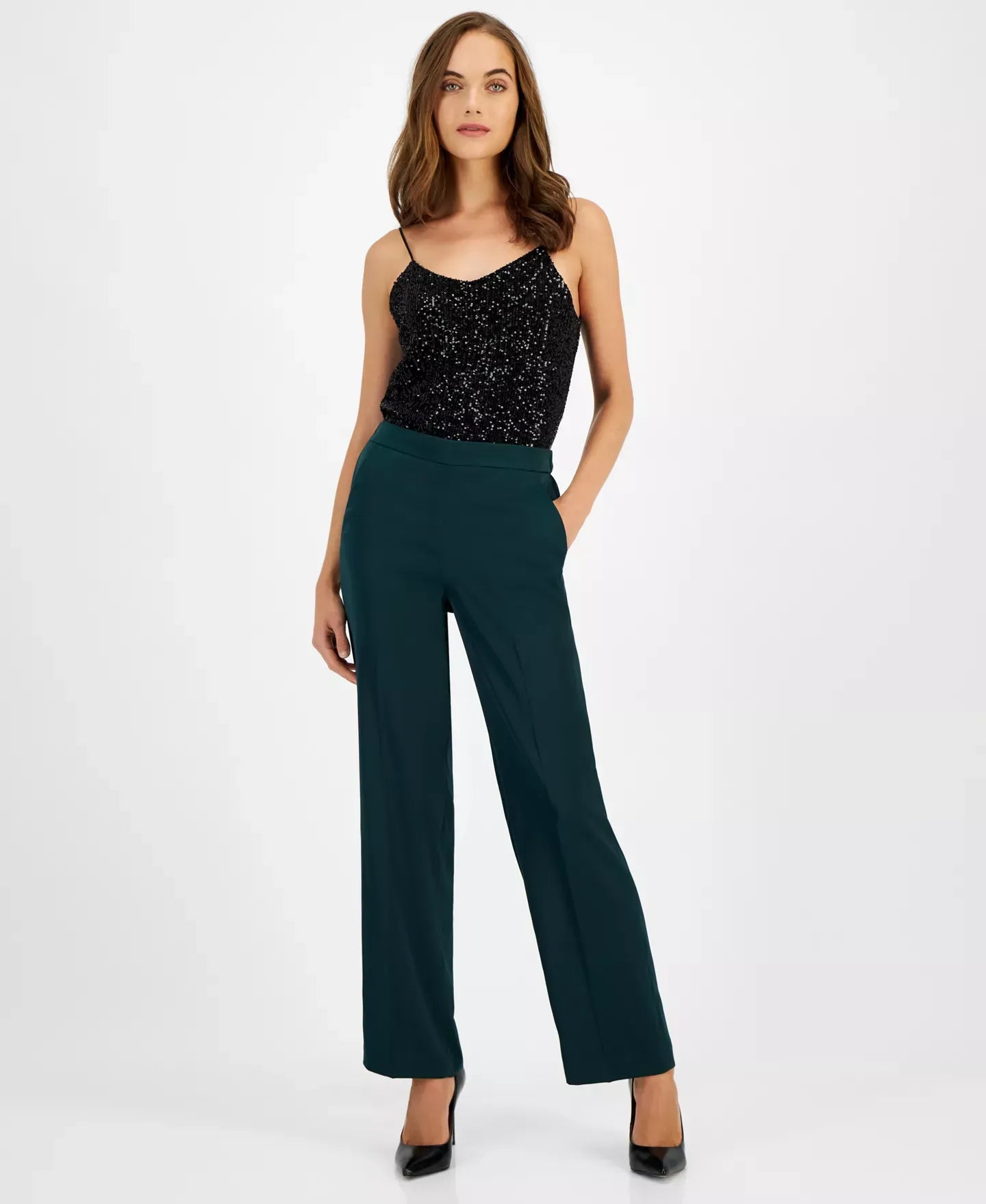 Anne Klein Women's Pull-On High-Rise Satin Pants