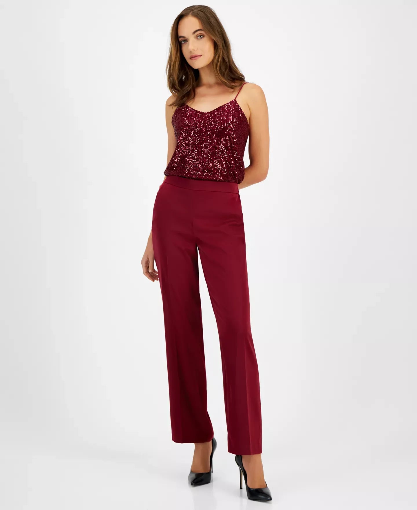 Anne Klein Women's Pull-On High-Rise Satin Pants