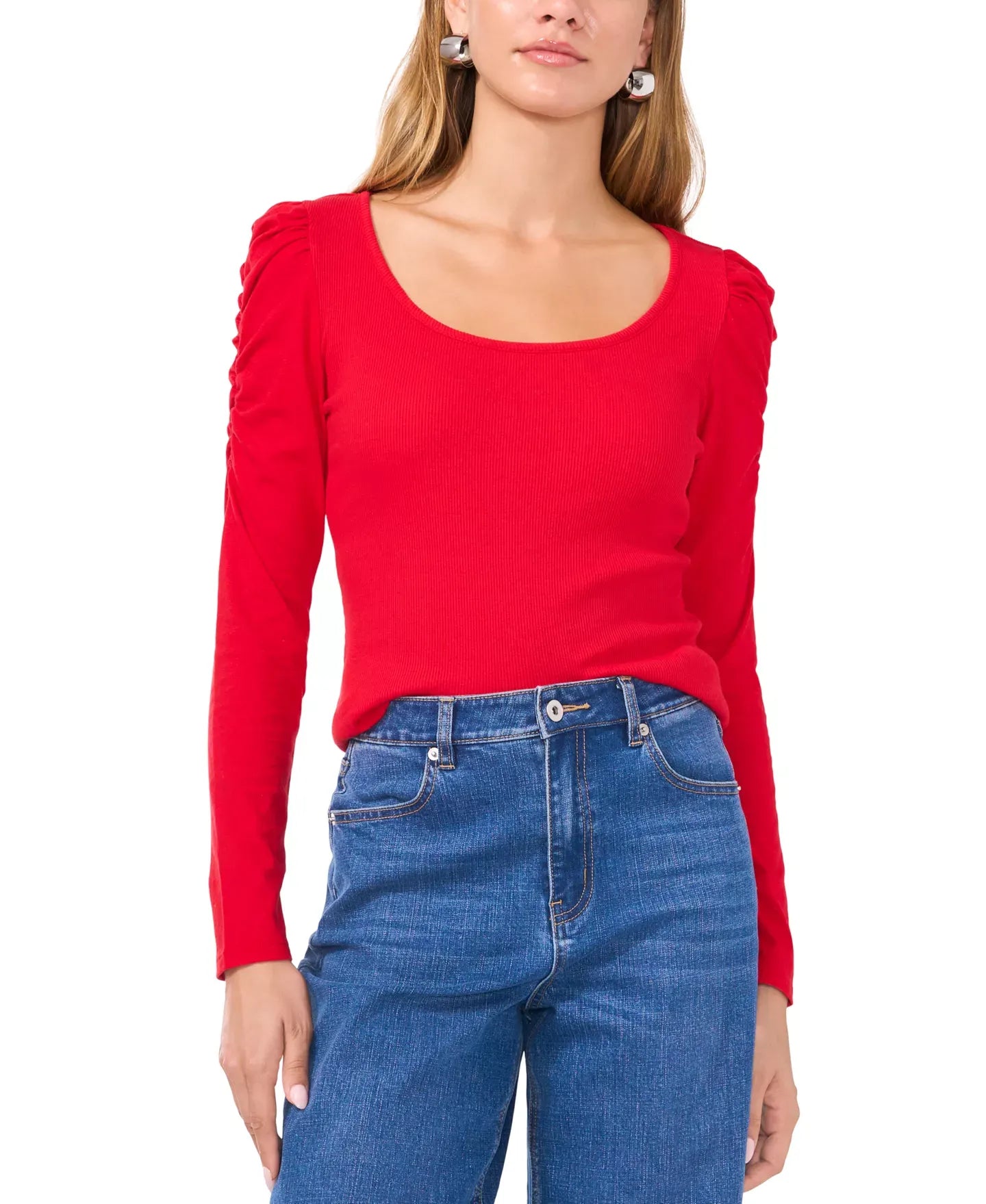 1.STATE Women's Scoop-Neck Cotton Long-Sleeve Knit Top
