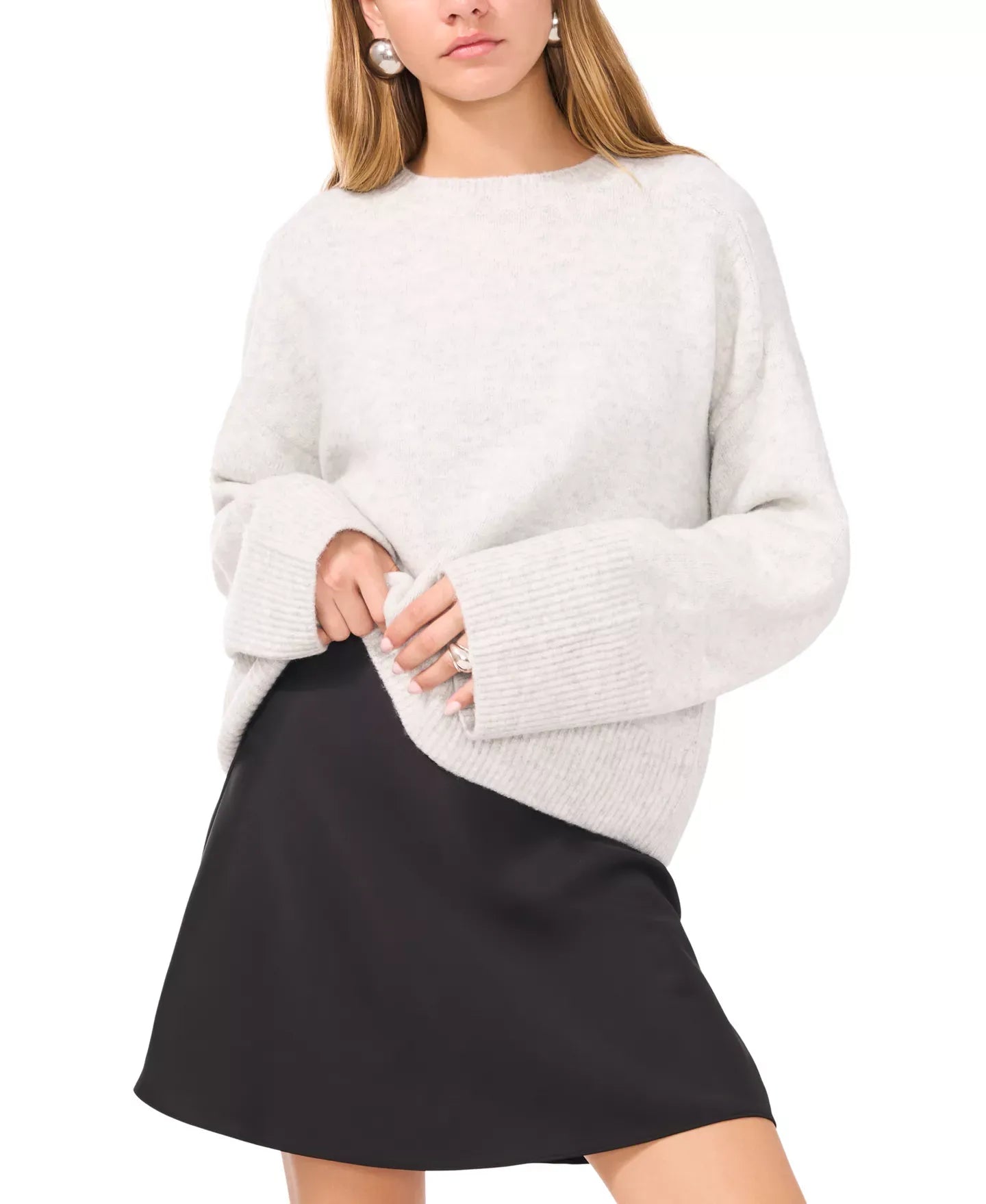 1.STATE Women's Crew Neck Raglan Wide-Sleeve Sweater