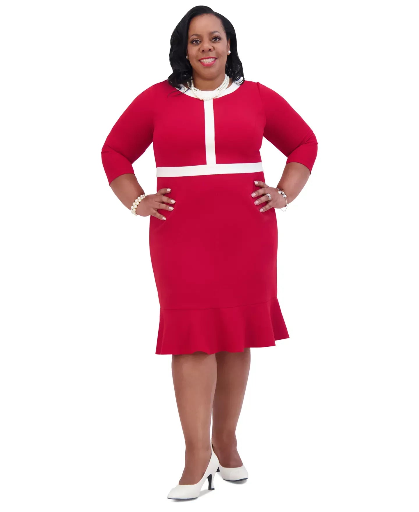 Kasper Women's Ruffled-Hem 3/4-Sleeve Contrast-Trim Dress