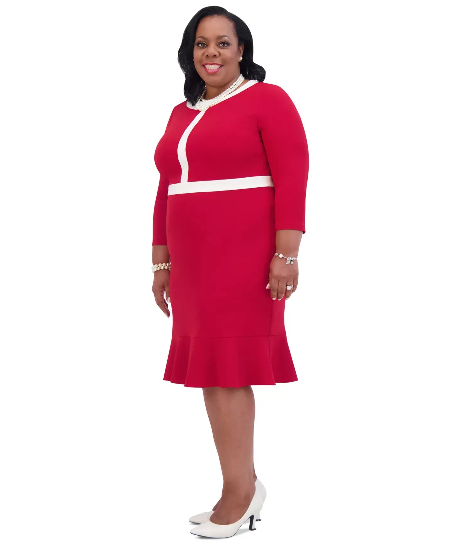 Kasper Women's Ruffled-Hem 3/4-Sleeve Contrast-Trim Dress