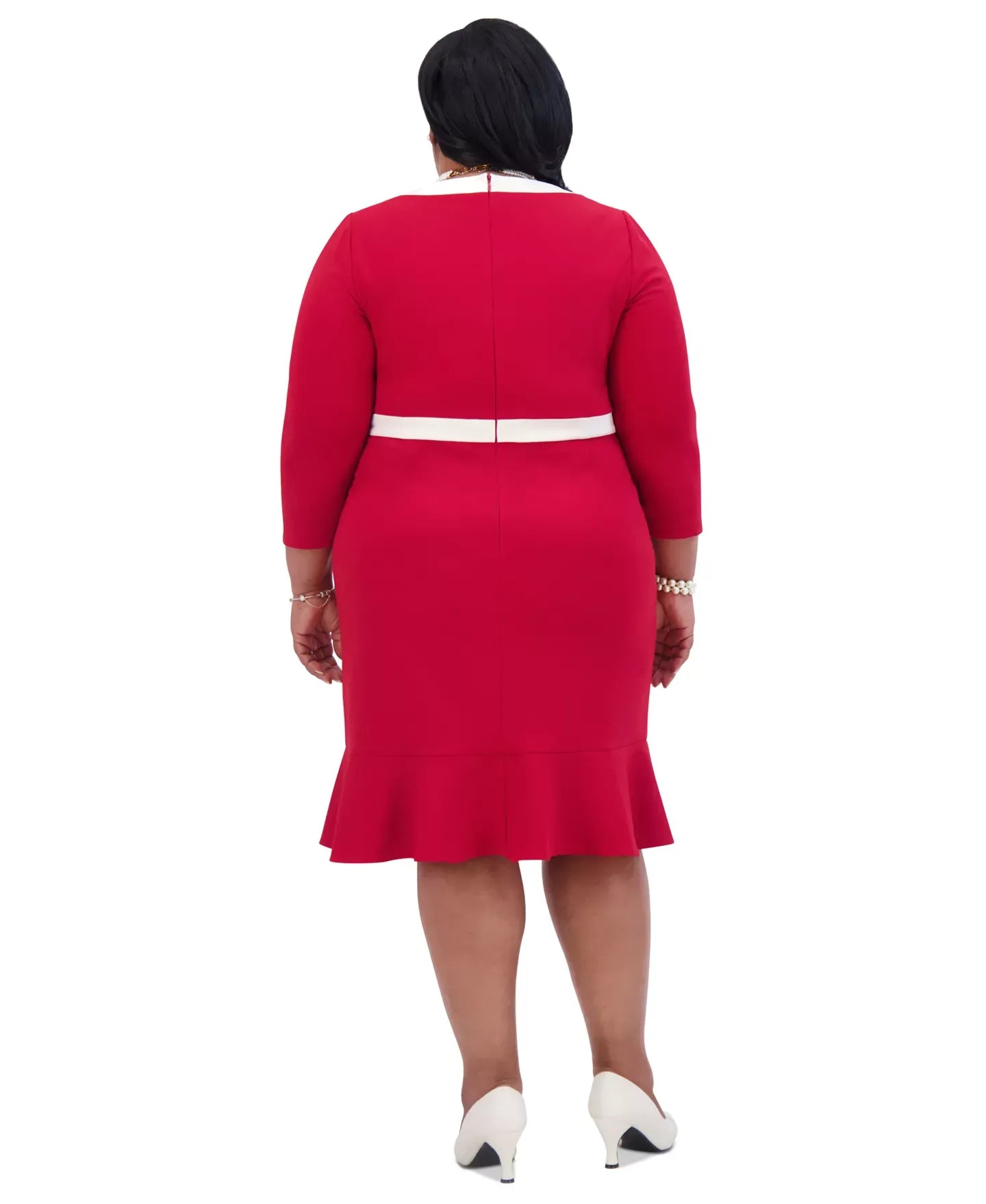 Kasper Women's Ruffled-Hem 3/4-Sleeve Contrast-Trim Dress