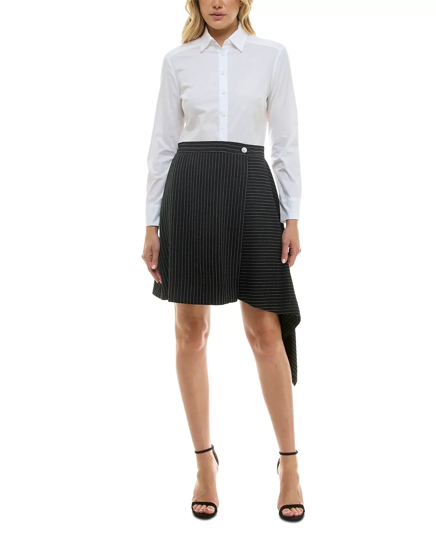 Taylor Women's Mixed-Media Side-Draped Shirtdress Dress