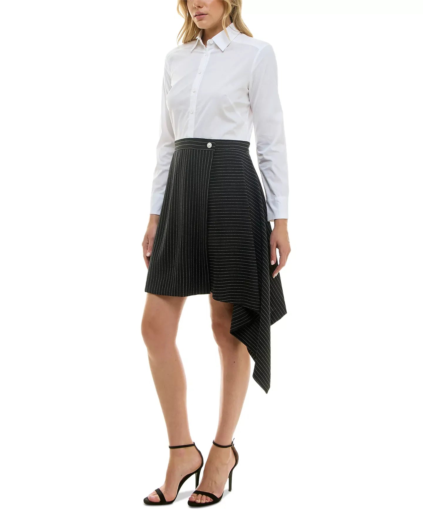 Taylor Women's Mixed-Media Side-Draped Shirtdress Dress