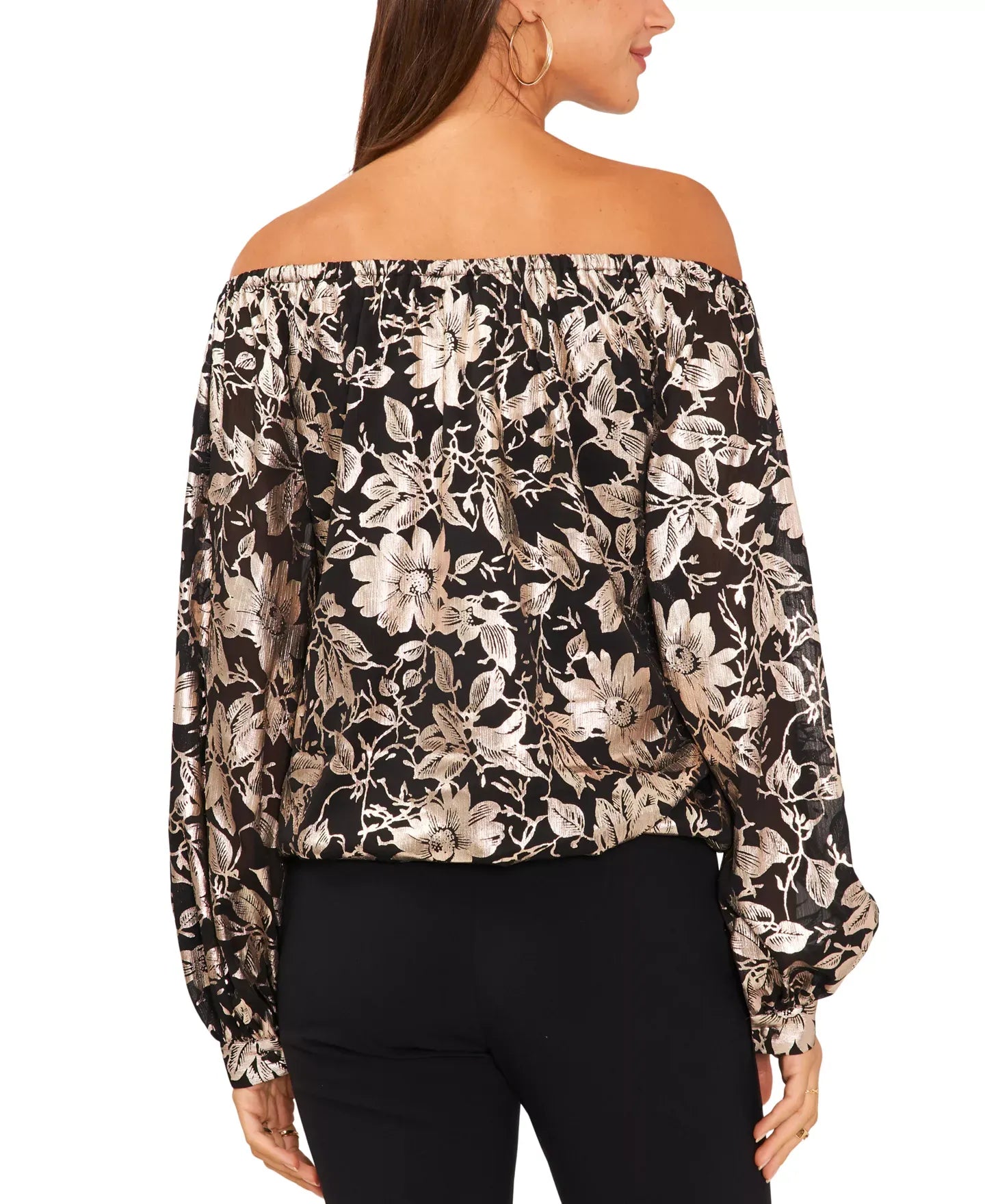 MSK Petite Metallic Floral Print Off-The-Shoulder Top